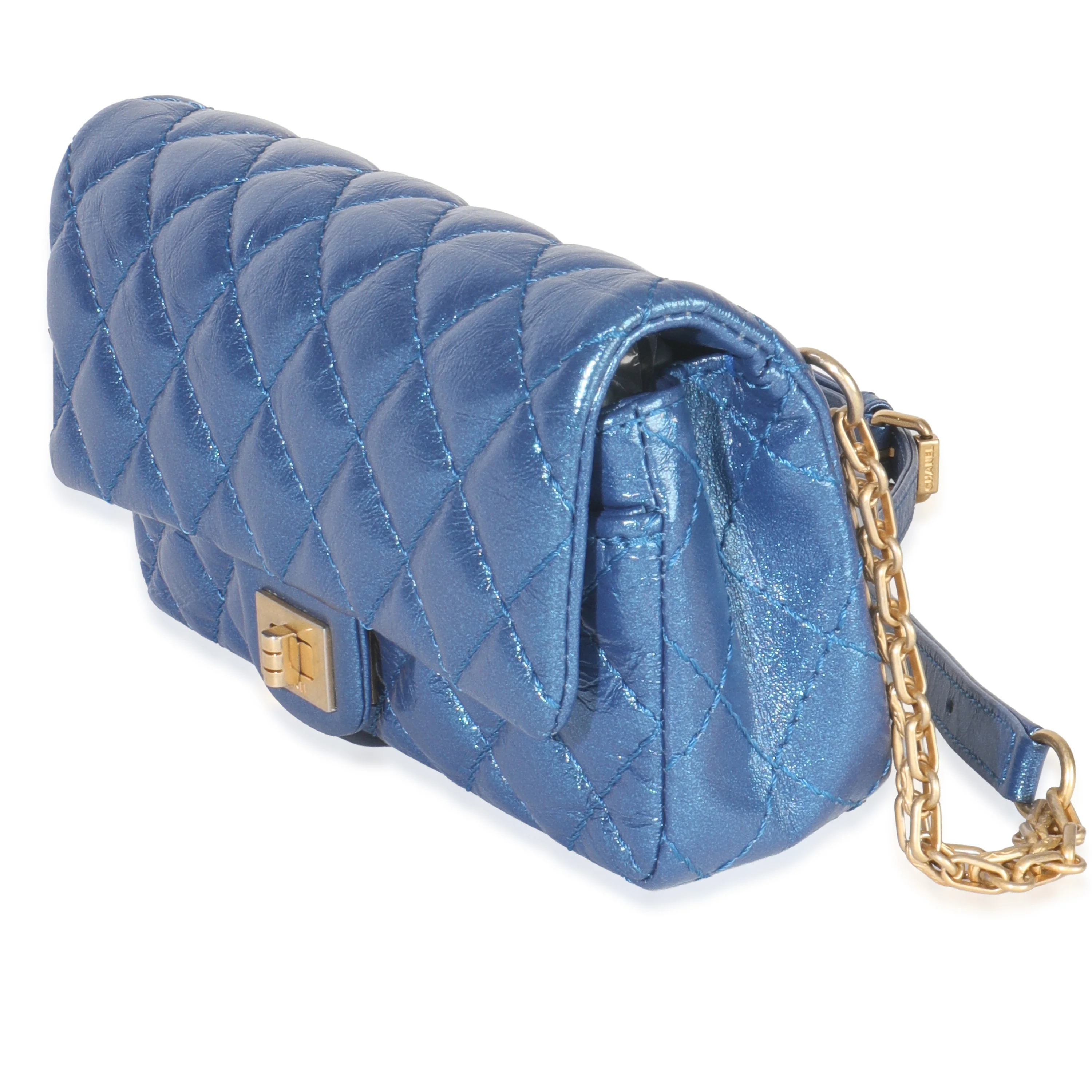 Blue Metallic Aged Quilted Calfskin 2.55 Reissue Flap Belt Bag - Image 2