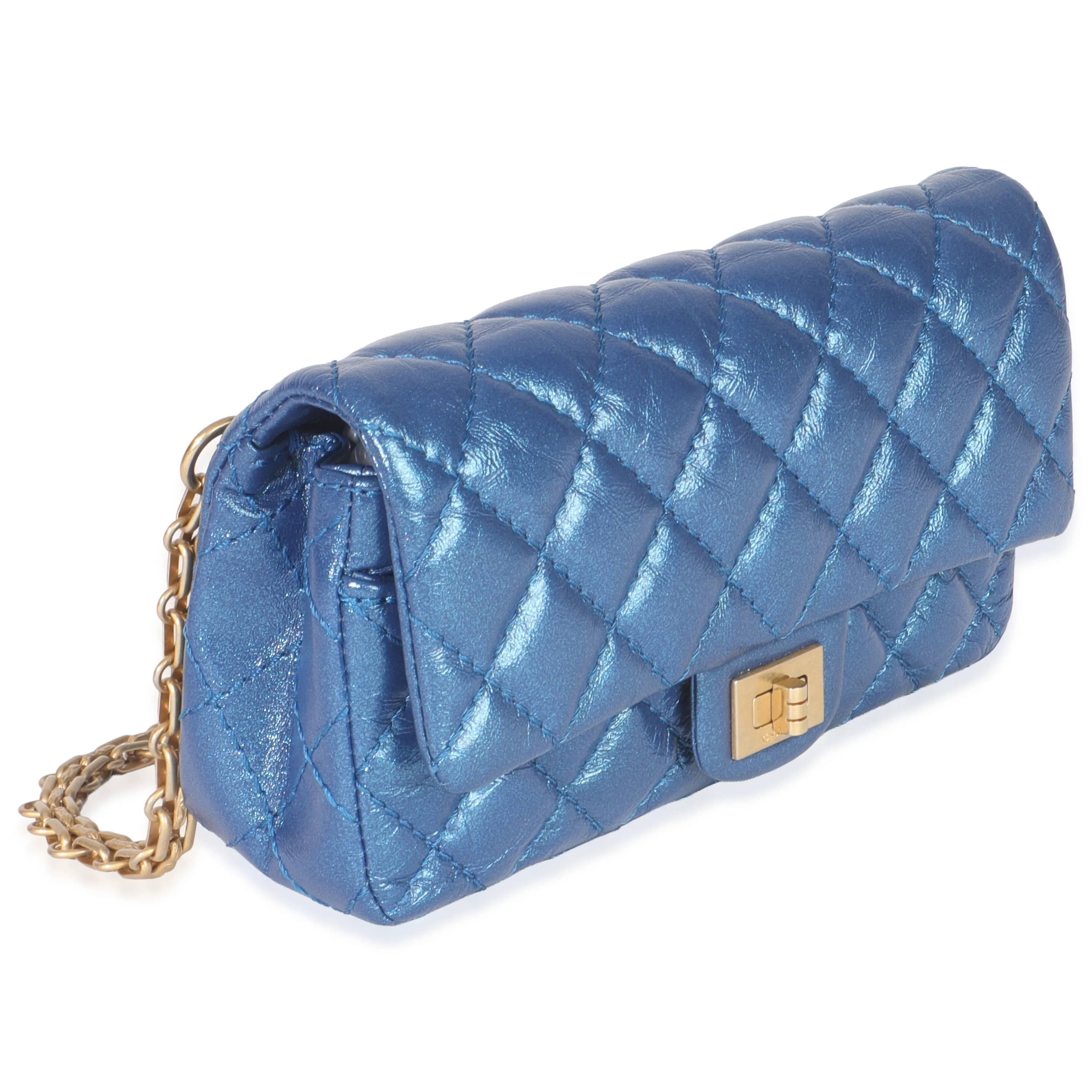Blue Metallic Aged Quilted Calfskin 2.55 Reissue Flap Belt Bag - Image 3