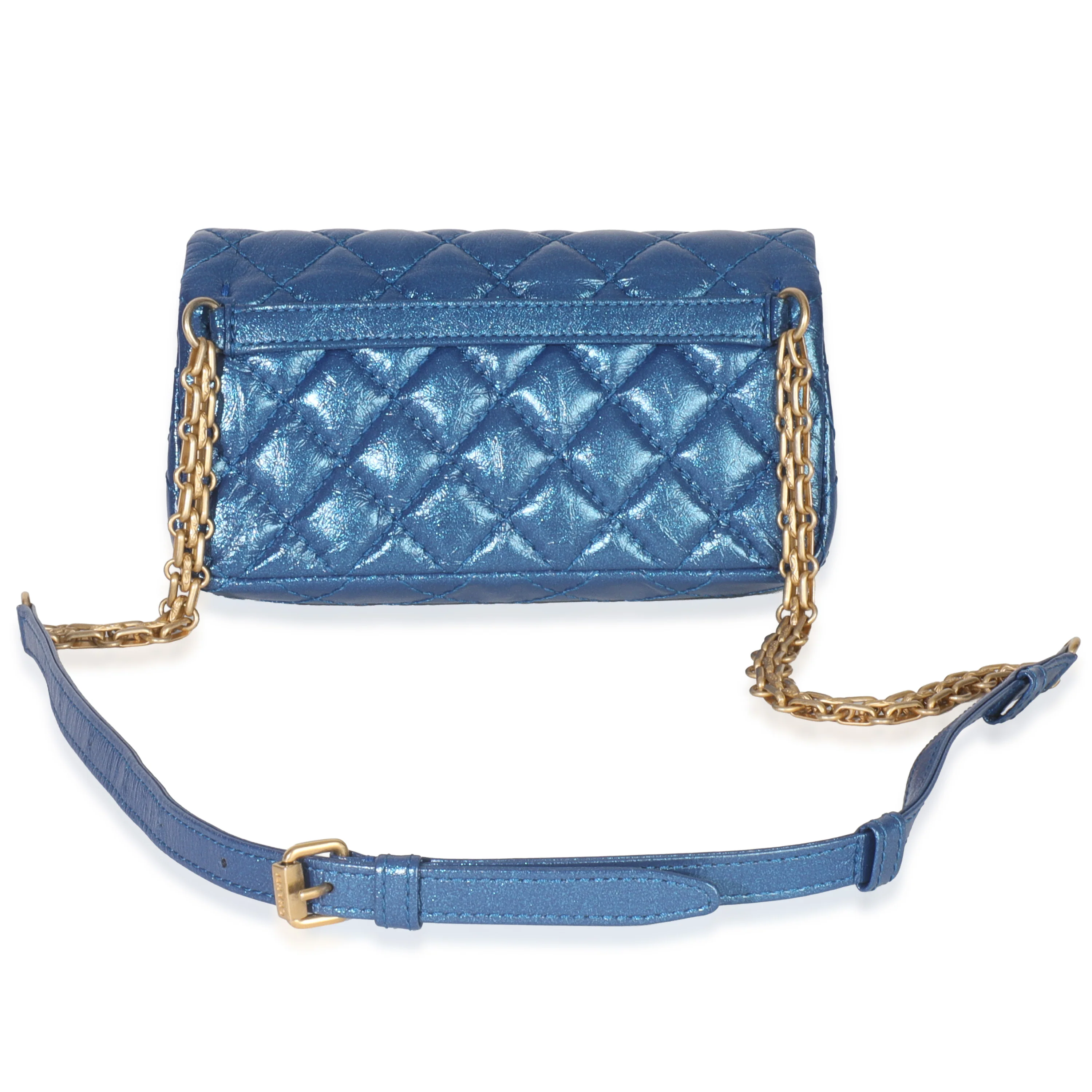 Blue Metallic Aged Quilted Calfskin 2.55 Reissue Flap Belt Bag - Image 4