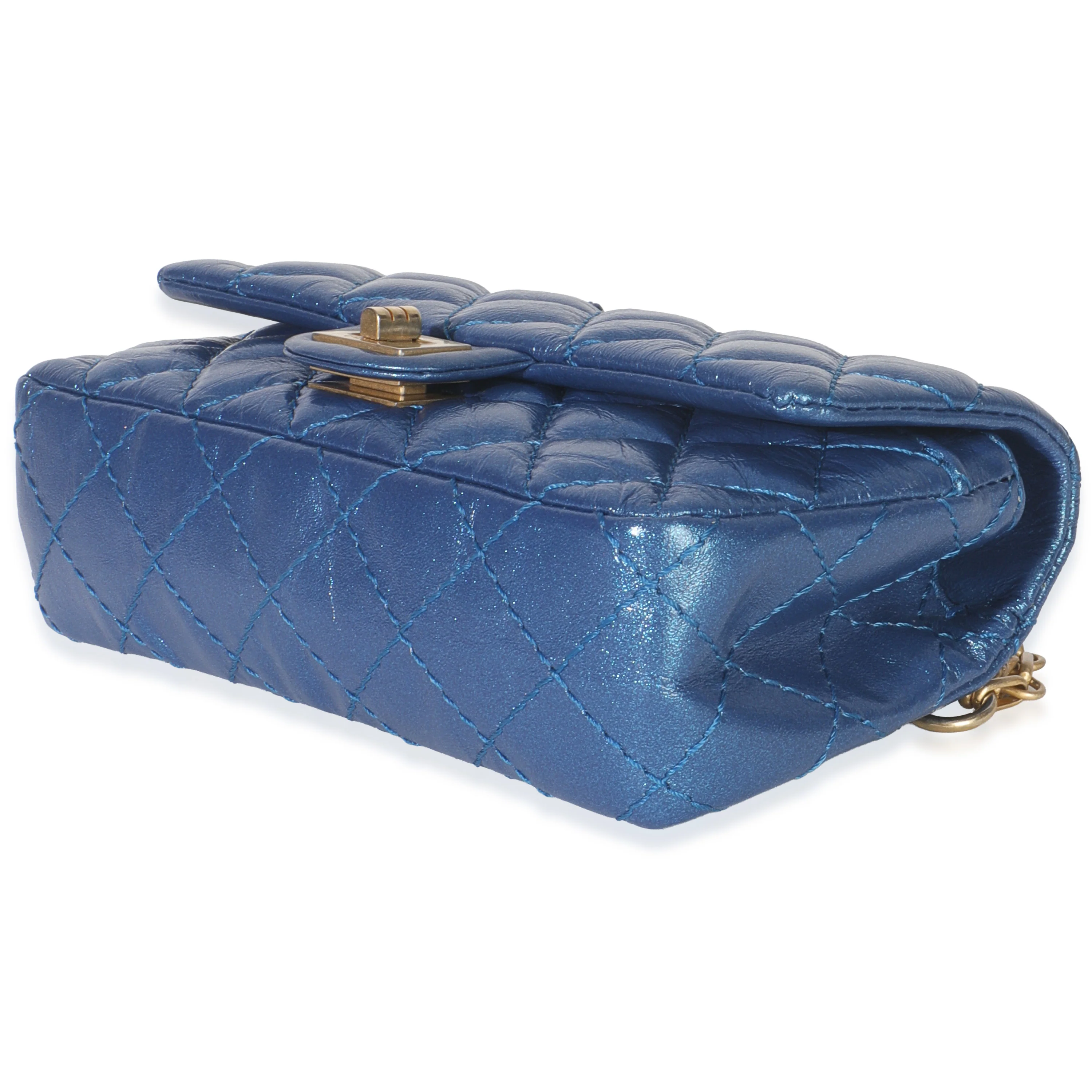 Blue Metallic Aged Quilted Calfskin 2.55 Reissue Flap Belt Bag - Image 7