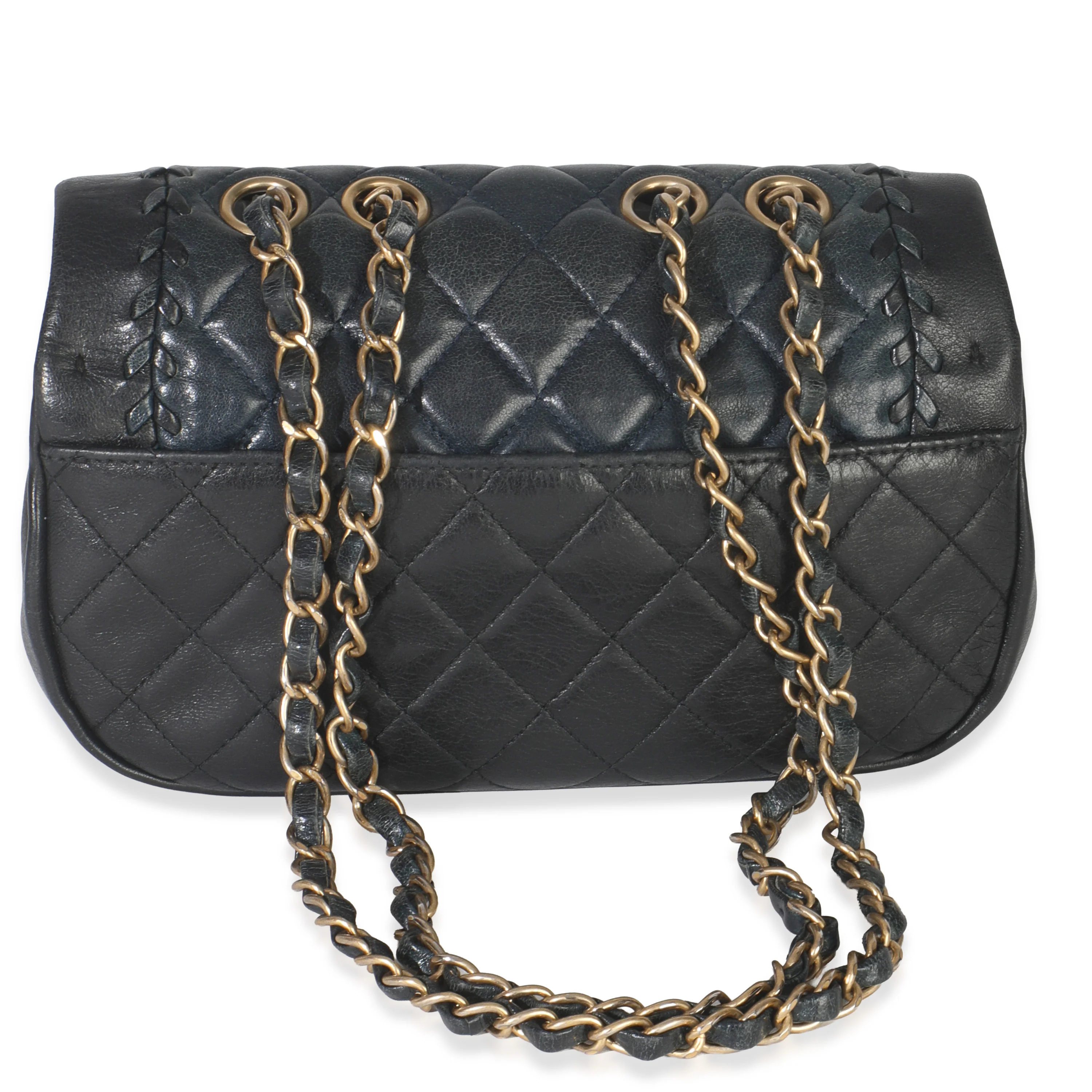 Black Quilted Lambskin CC Braided Saddle Flap Bag - Image 4