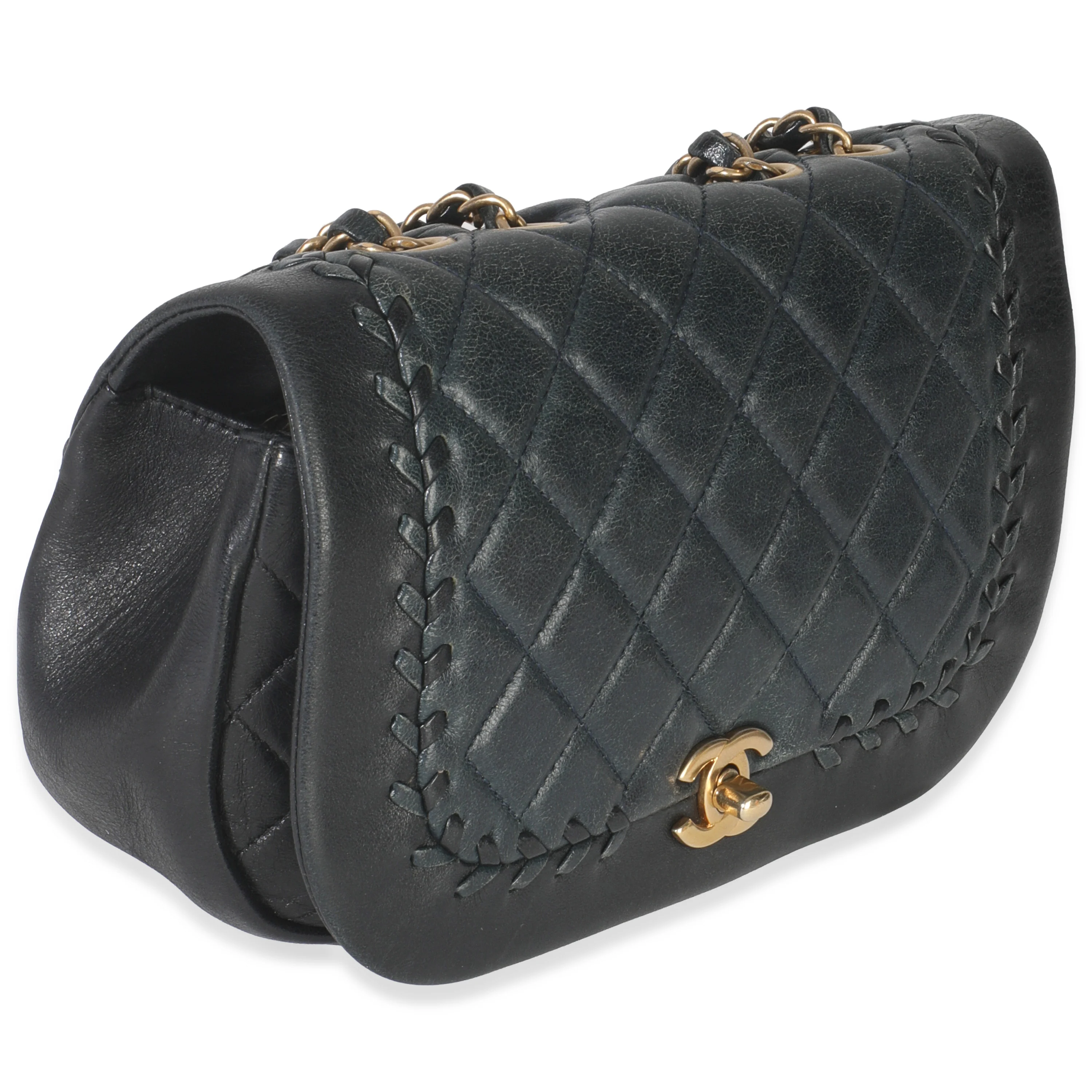 Black Quilted Lambskin CC Braided Saddle Flap Bag - Image 7
