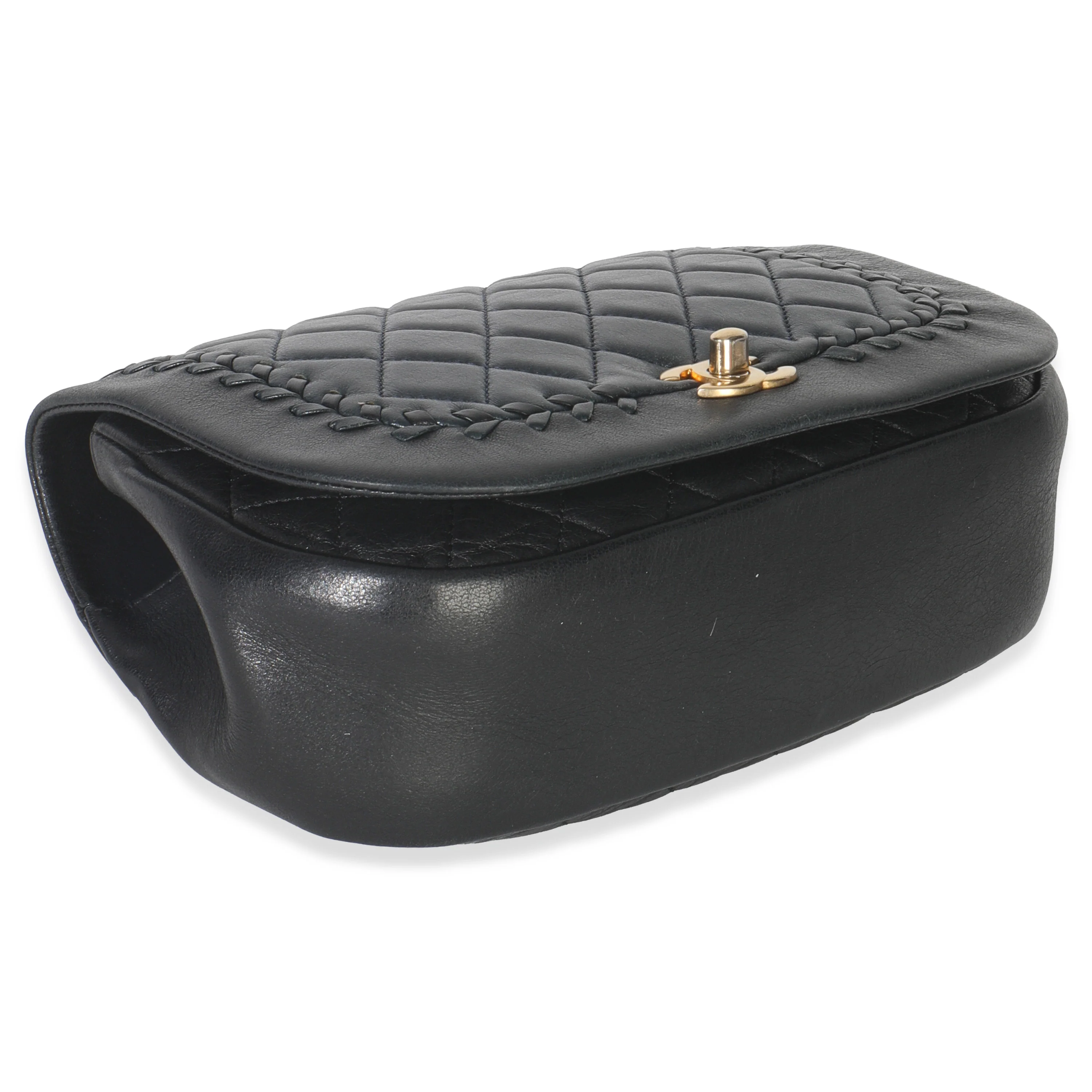 Black Quilted Lambskin CC Braided Saddle Flap Bag - Image 9