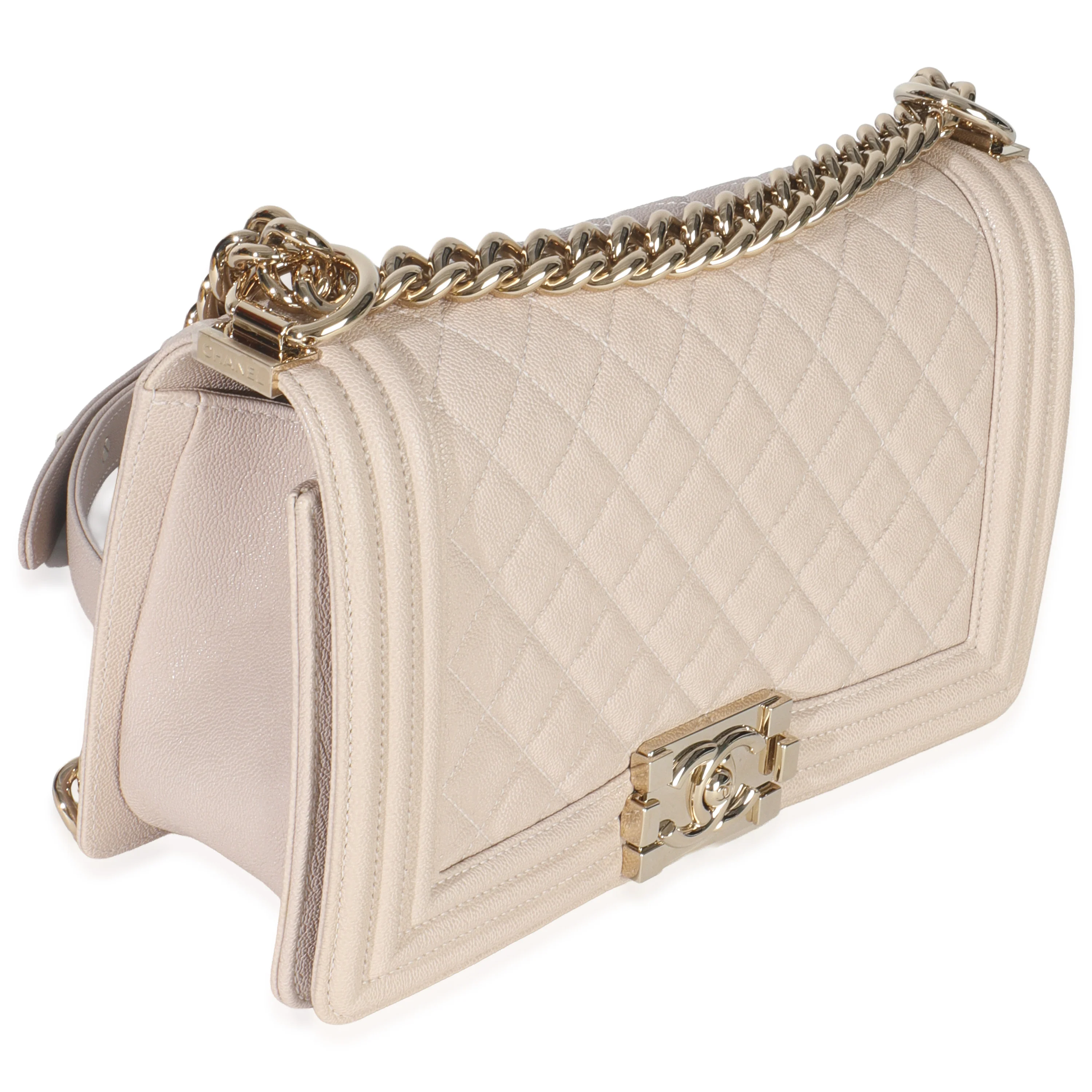 Beige Quilted Caviar Medium Boy Handbag - Image 3