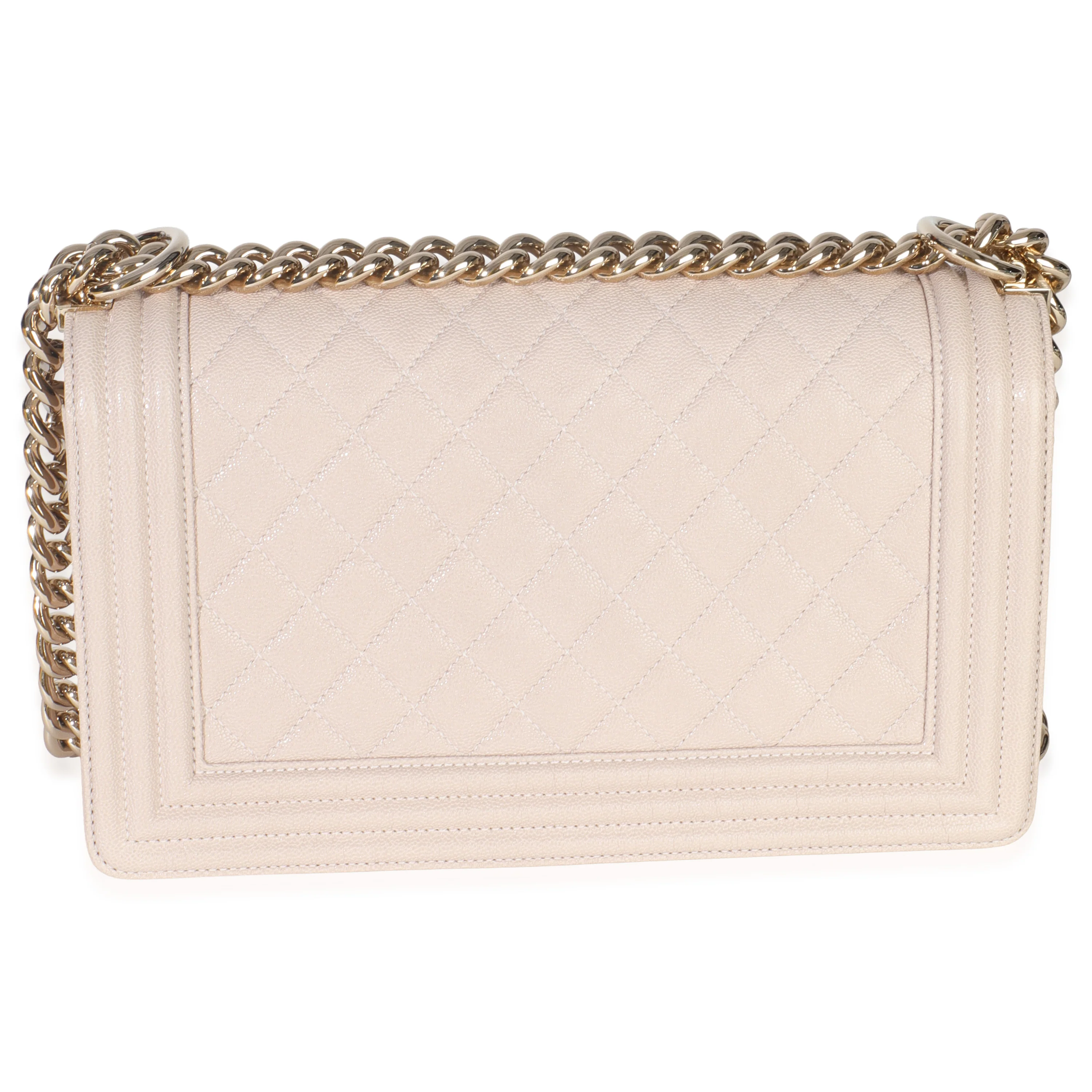 Beige Quilted Caviar Medium Boy Handbag - Image 4
