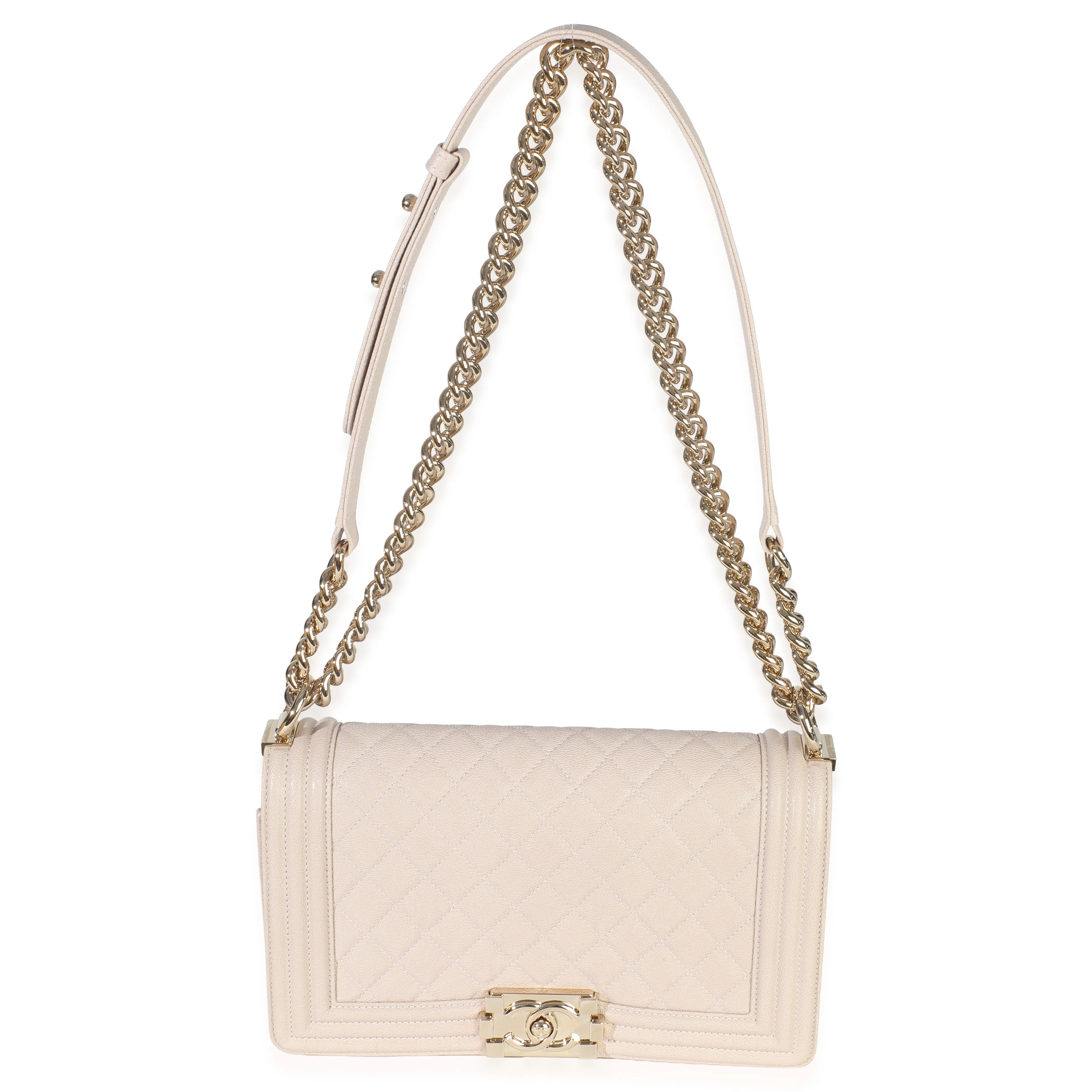 Beige Quilted Caviar Medium Boy Handbag - Image 8