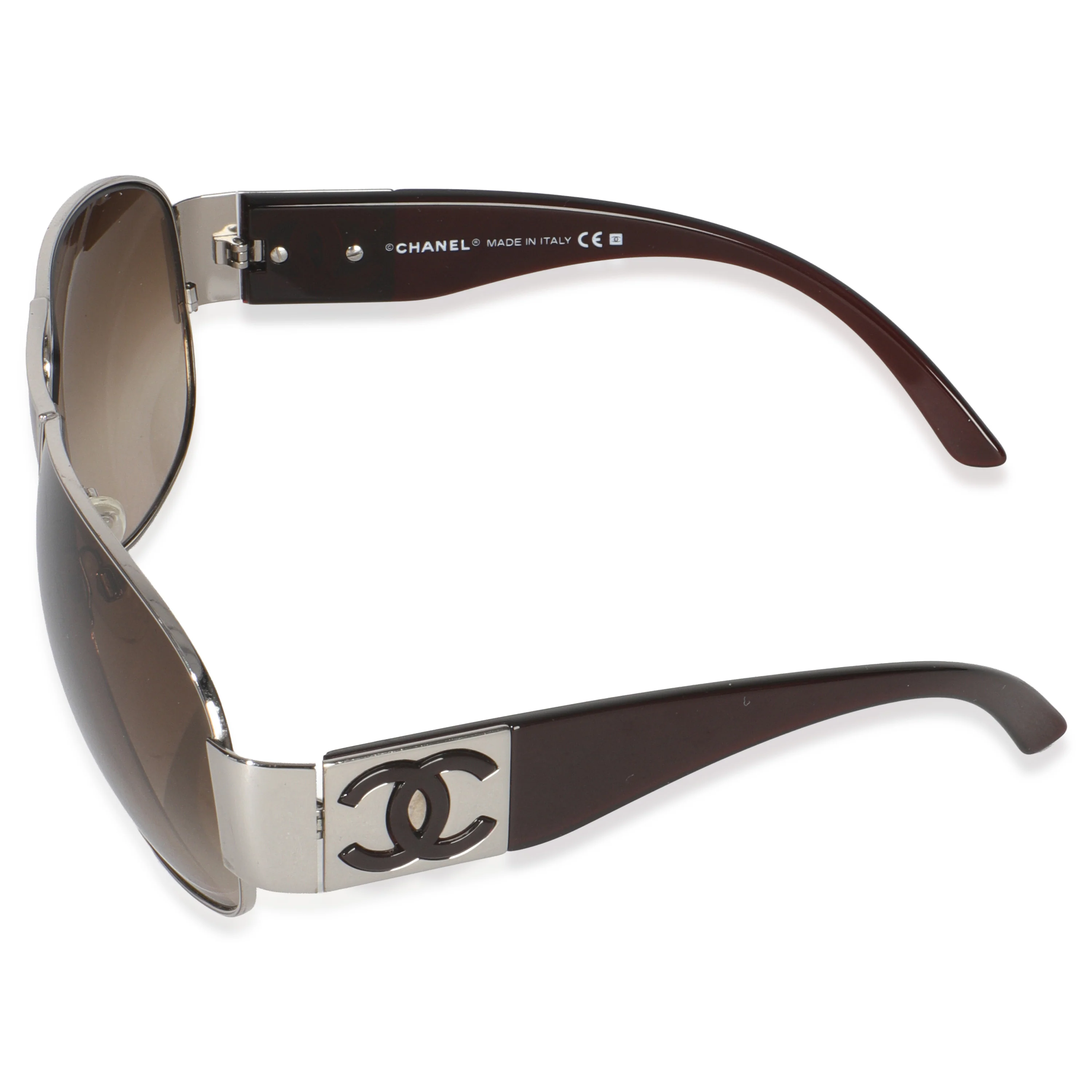 Brown Gold Frame CC Logo Wrap Aviator Sunglasses - Image 2
