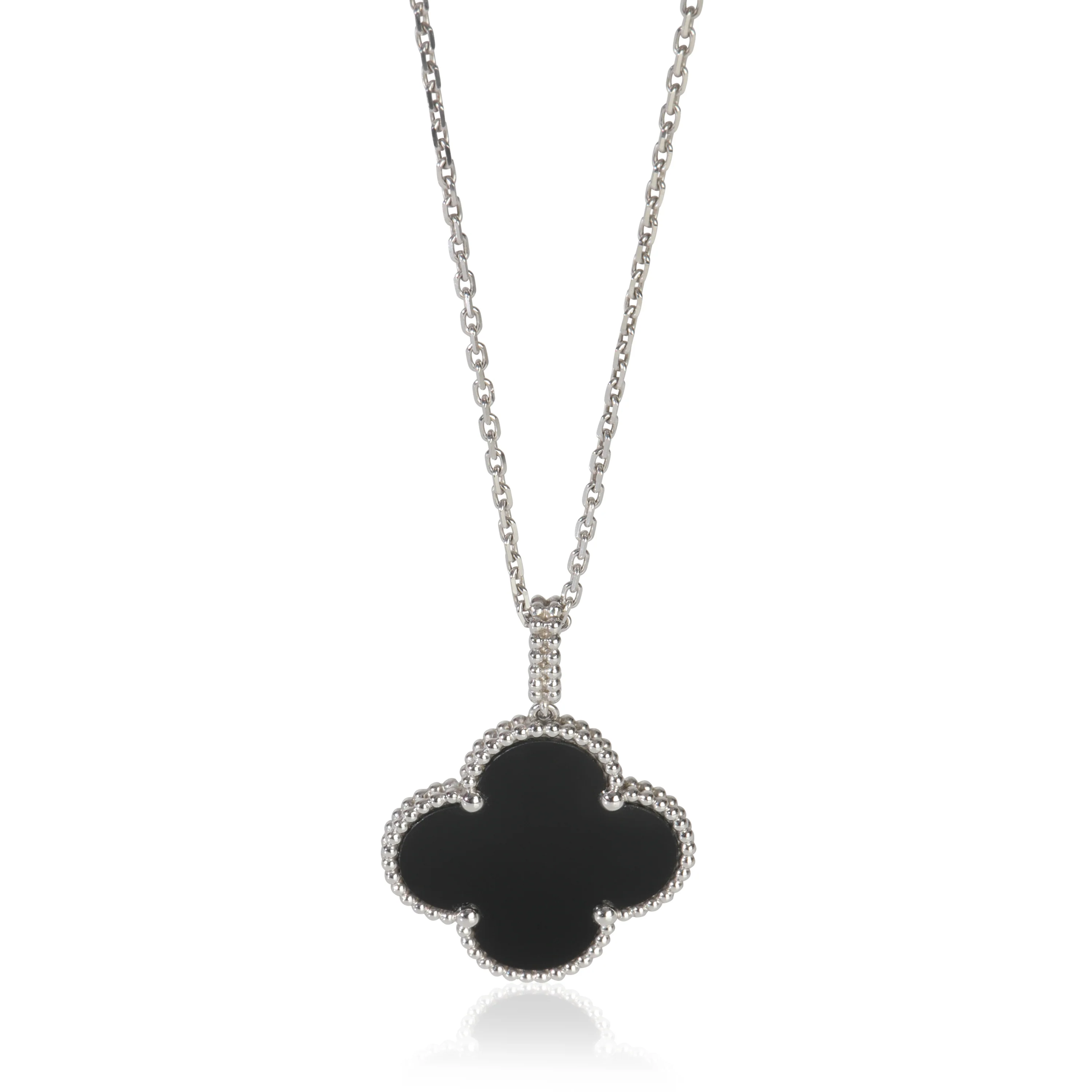 White Gold Onyx Magic Alhambra Necklace