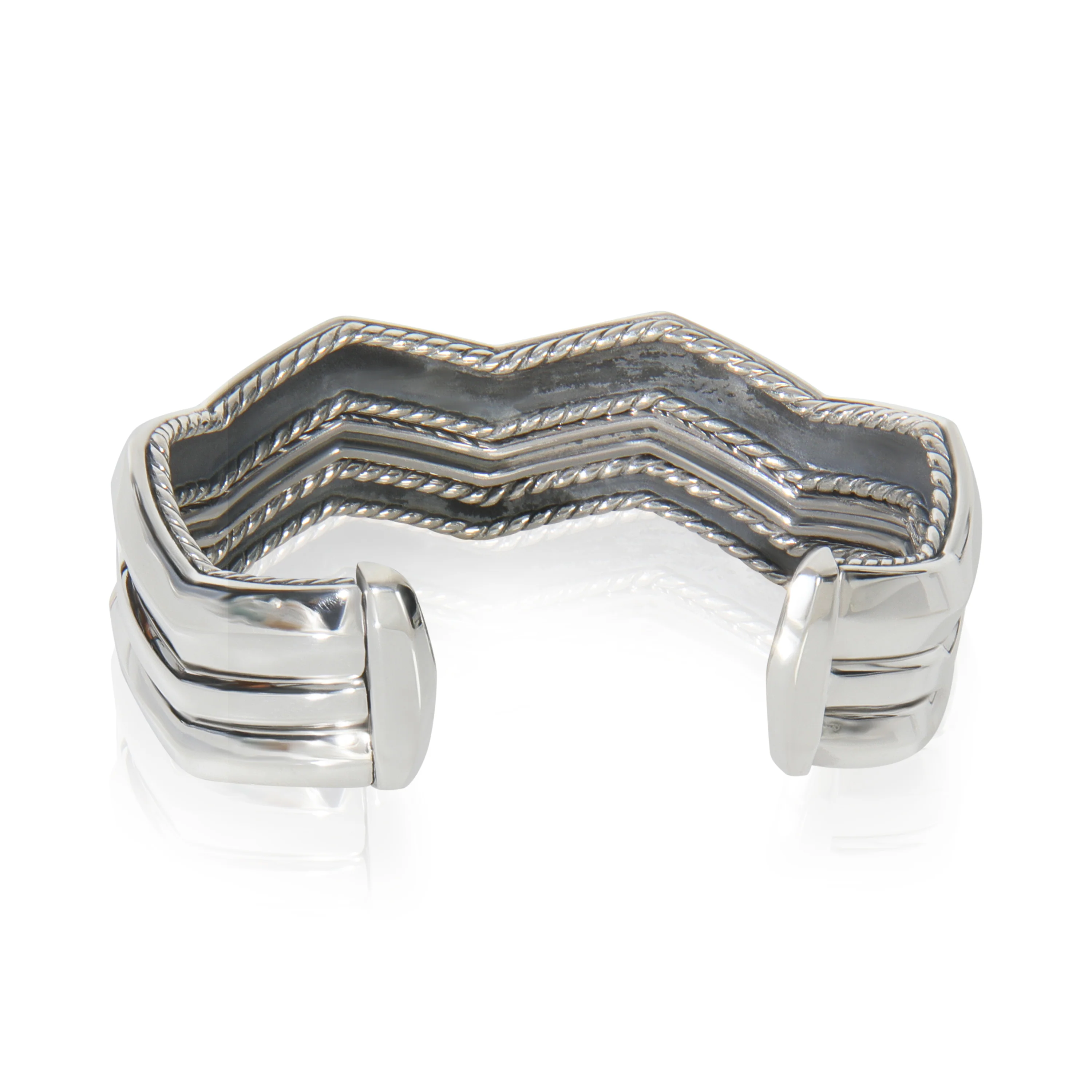 Yellow Gold & Sterling Silver Diamond Zigzag Stax 3 Row Cuff Bracel - Image 3