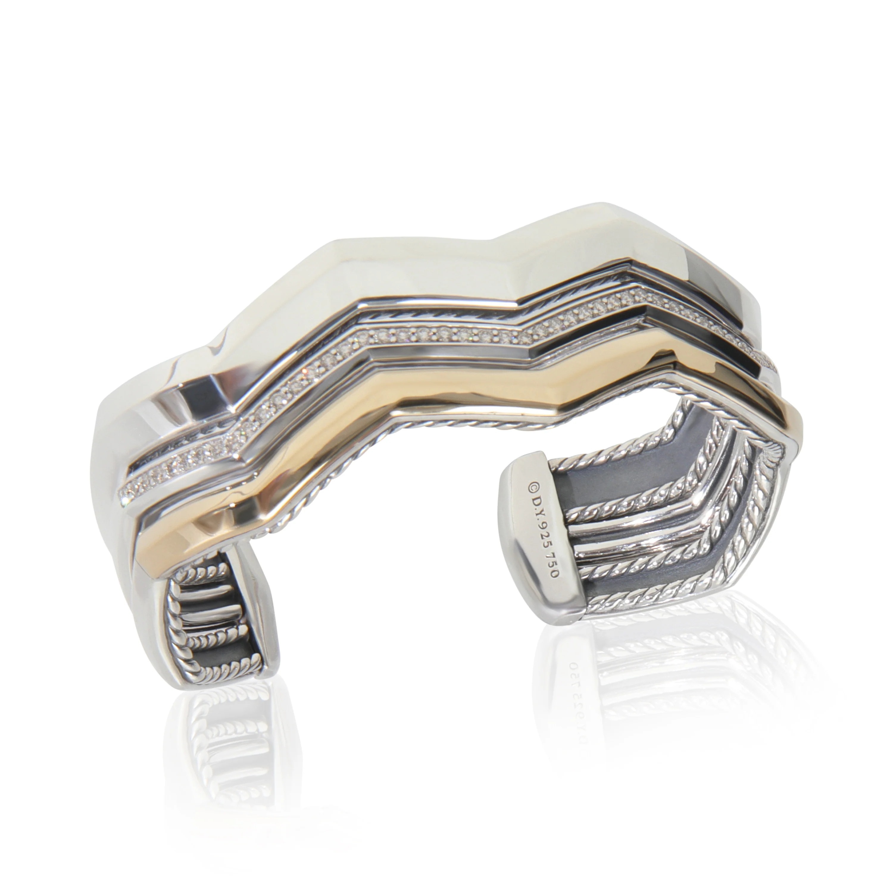 Yellow Gold & Sterling Silver Diamond Zigzag Stax 3 Row Cuff Bracel - Image 5