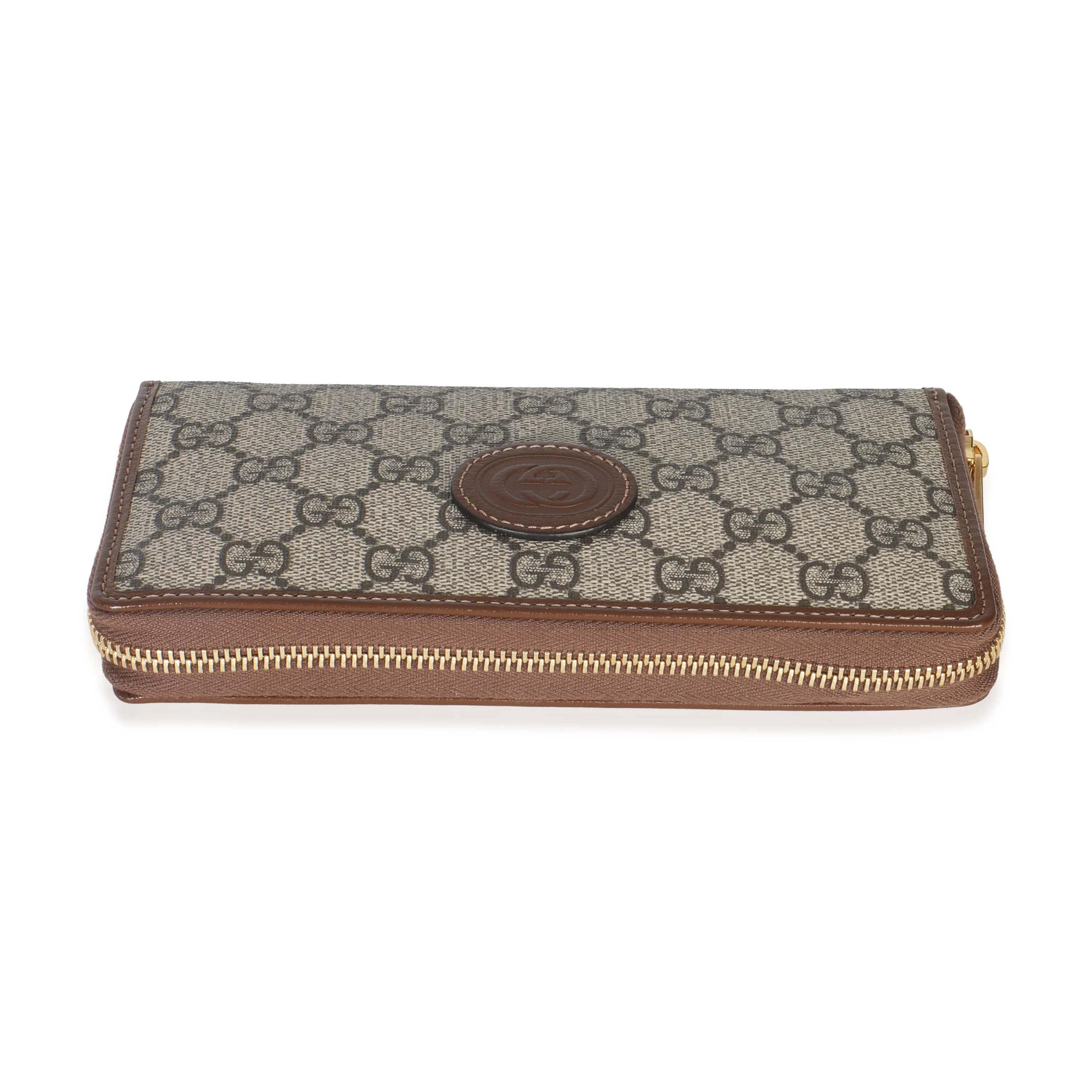 Beige Brown GG Supreme Canvas Retro Interlocking G Wallet - Image 5