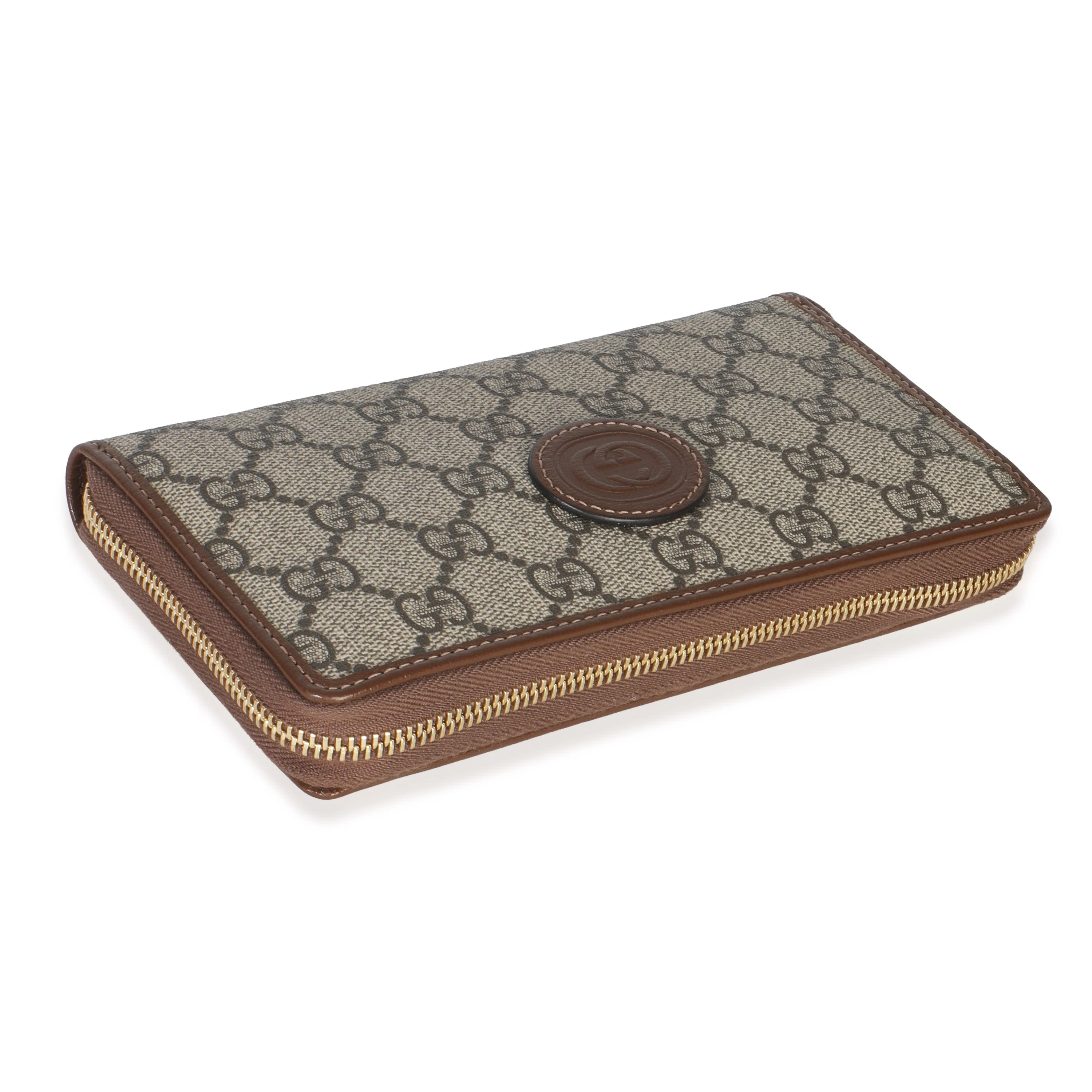 Beige Brown GG Supreme Canvas Retro Interlocking G Wallet - Image 7