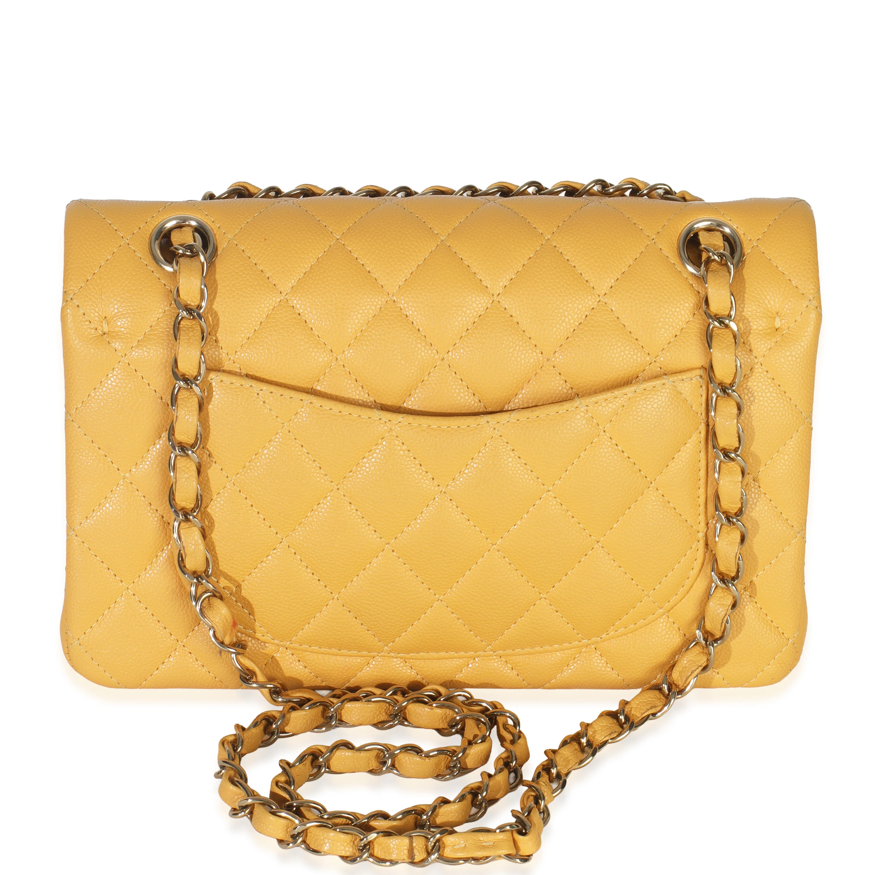 Yellow Caviar Quilted Small Classic Double Flap Handbag - Image 4