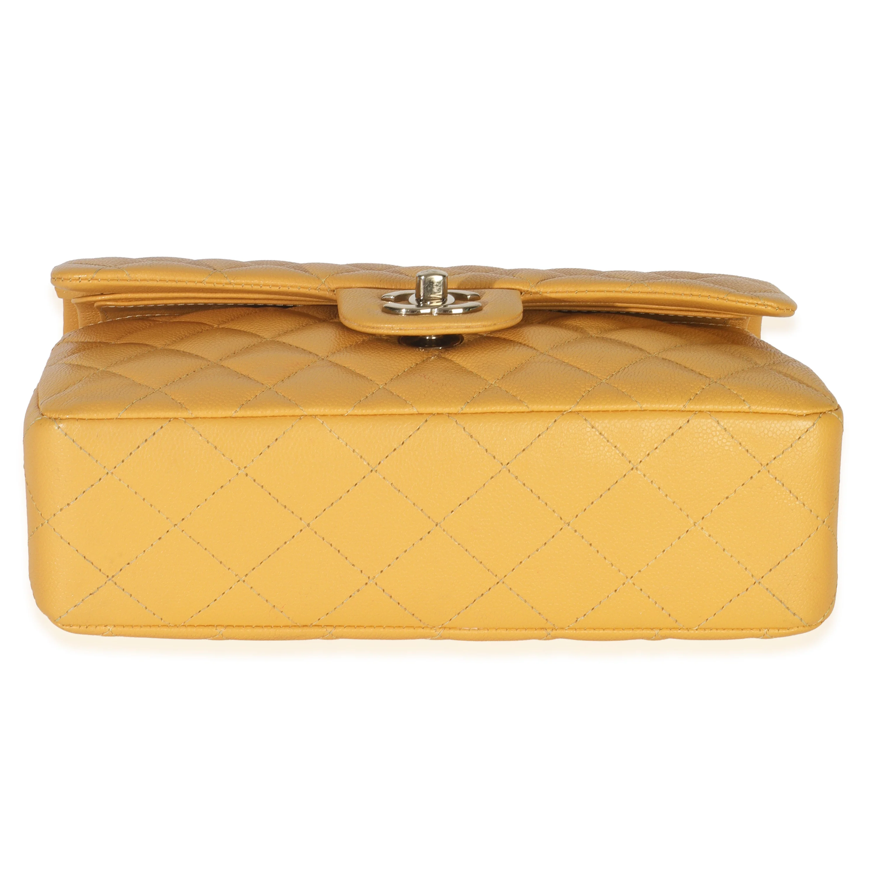 Yellow Caviar Quilted Small Classic Double Flap Handbag - Image 5