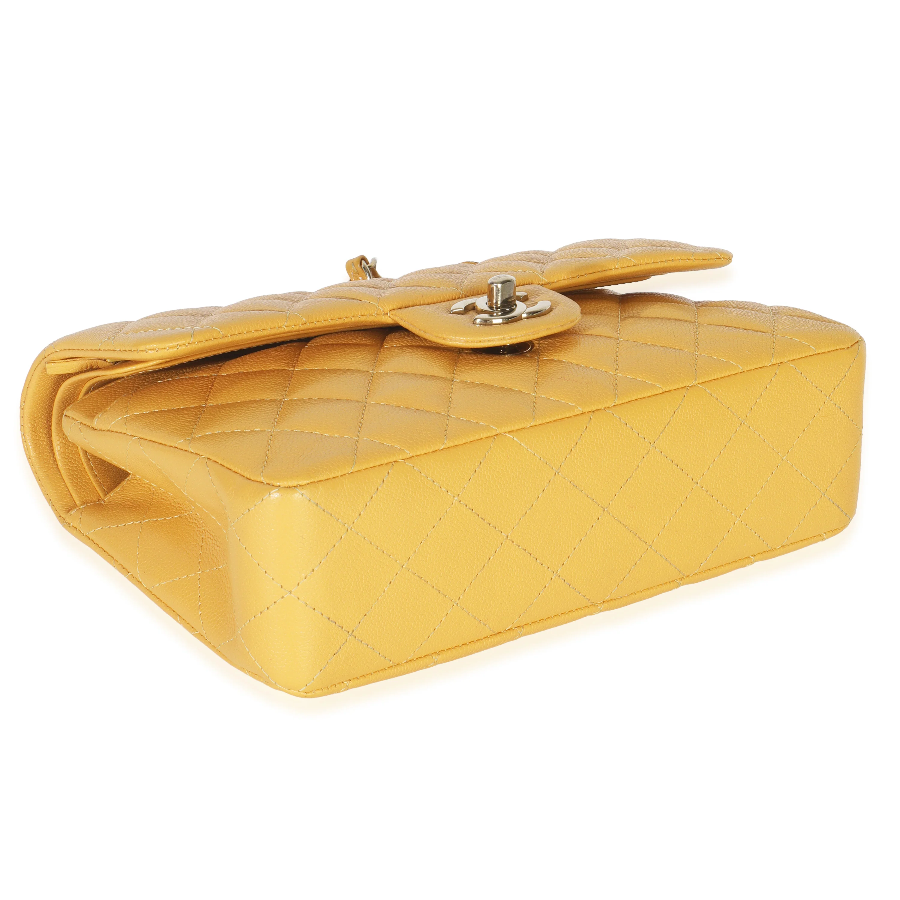 Yellow Caviar Quilted Small Classic Double Flap Handbag - Image 6