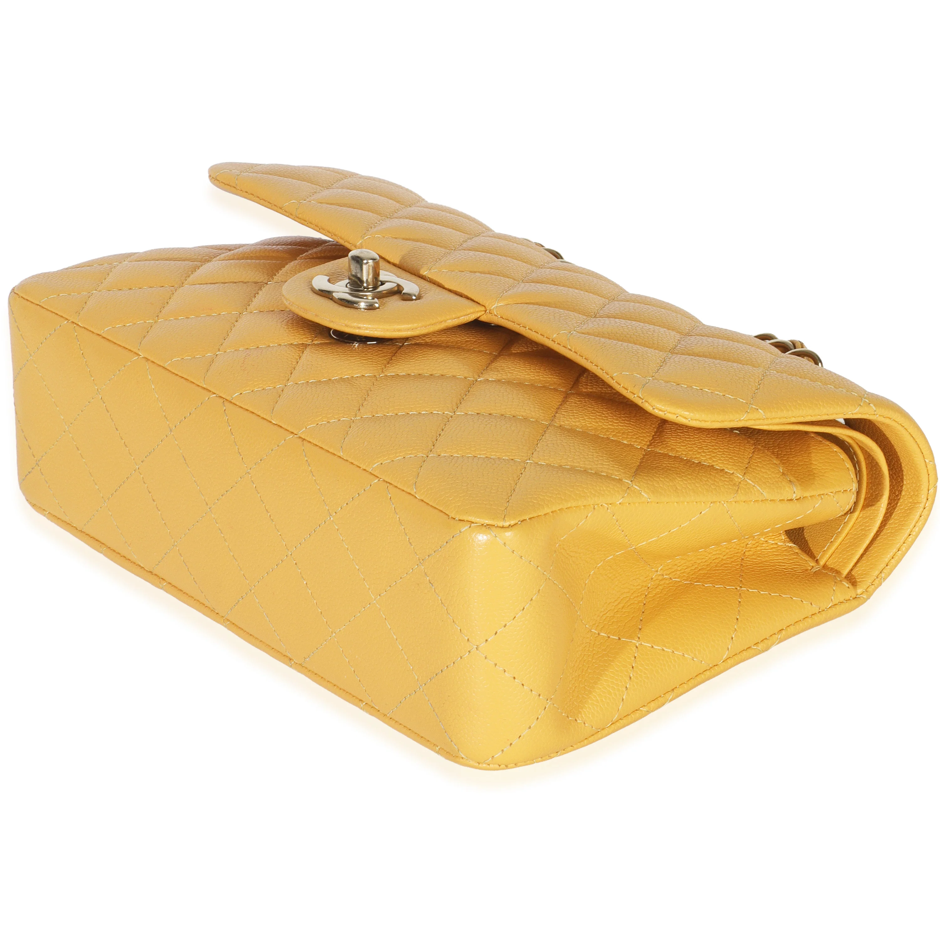 Yellow Caviar Quilted Small Classic Double Flap Handbag - Image 7