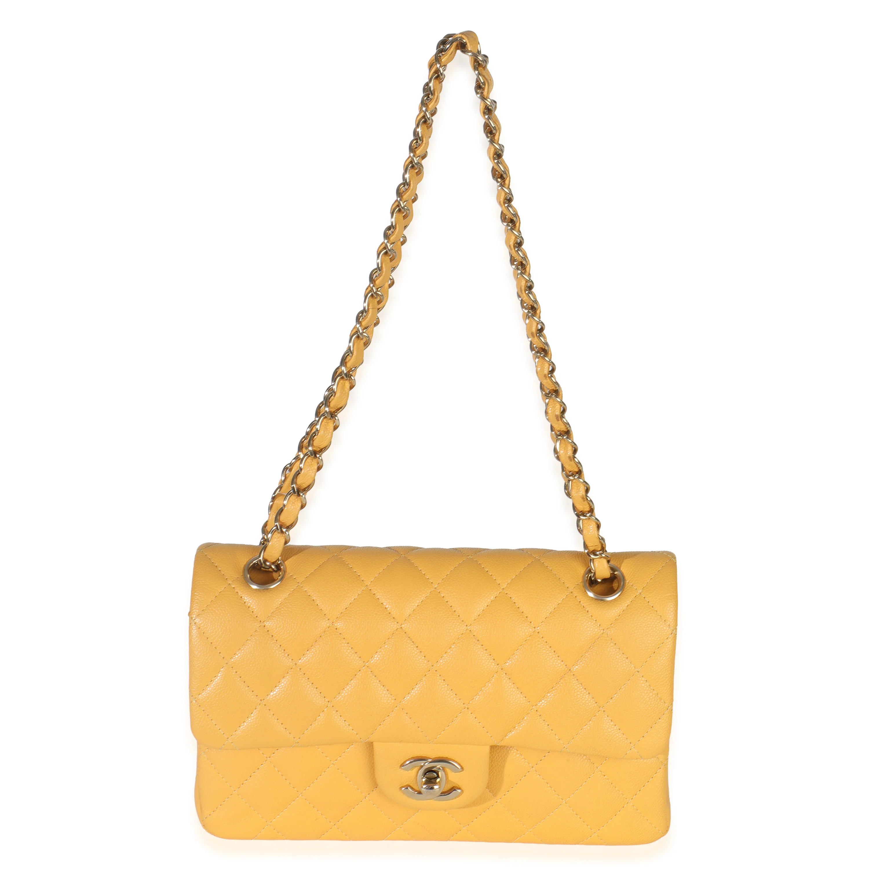 Yellow Caviar Quilted Small Classic Double Flap Handbag - Image 8