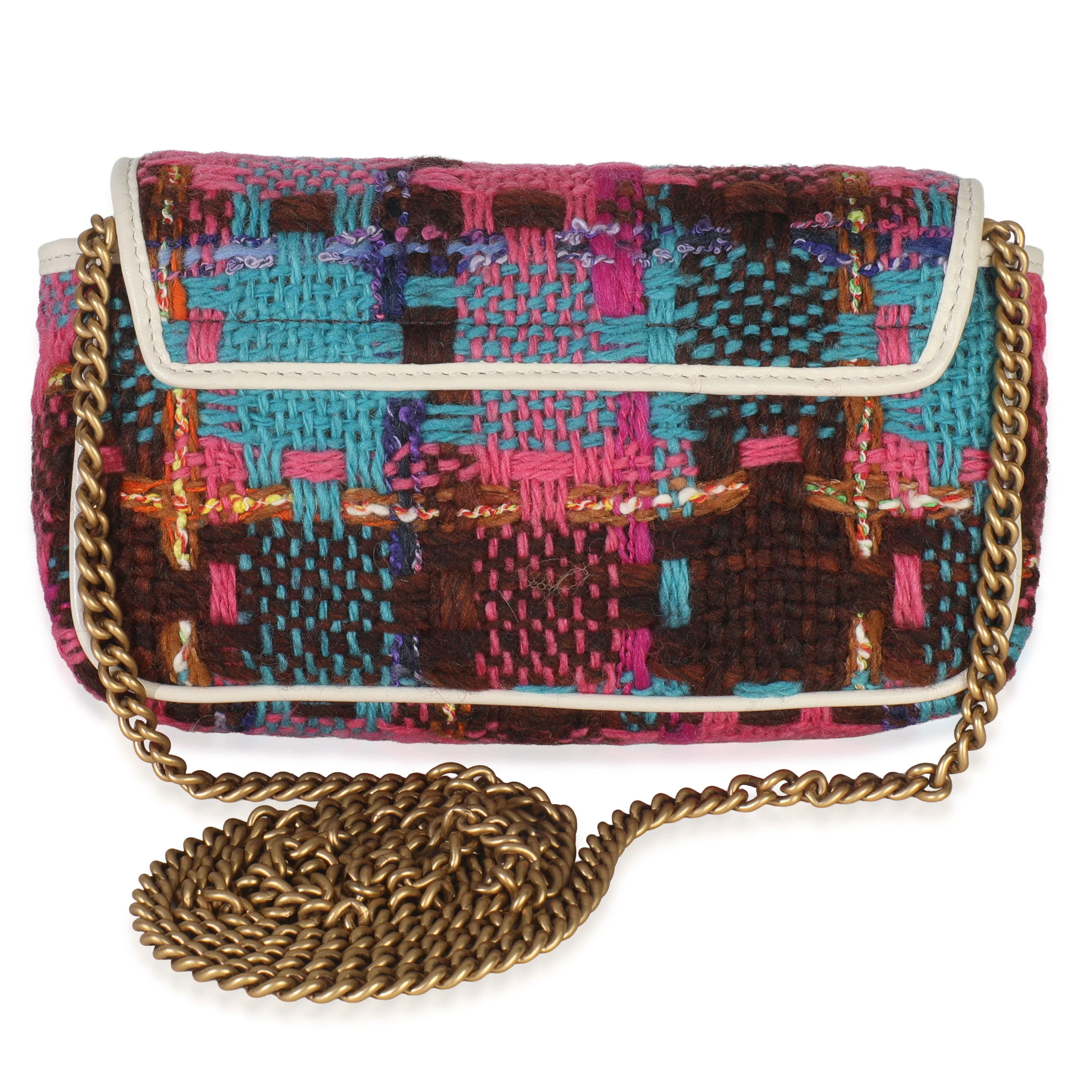 Pink Multicolor Tweed Spicy Check Super Mini GG Marmont - Image 4