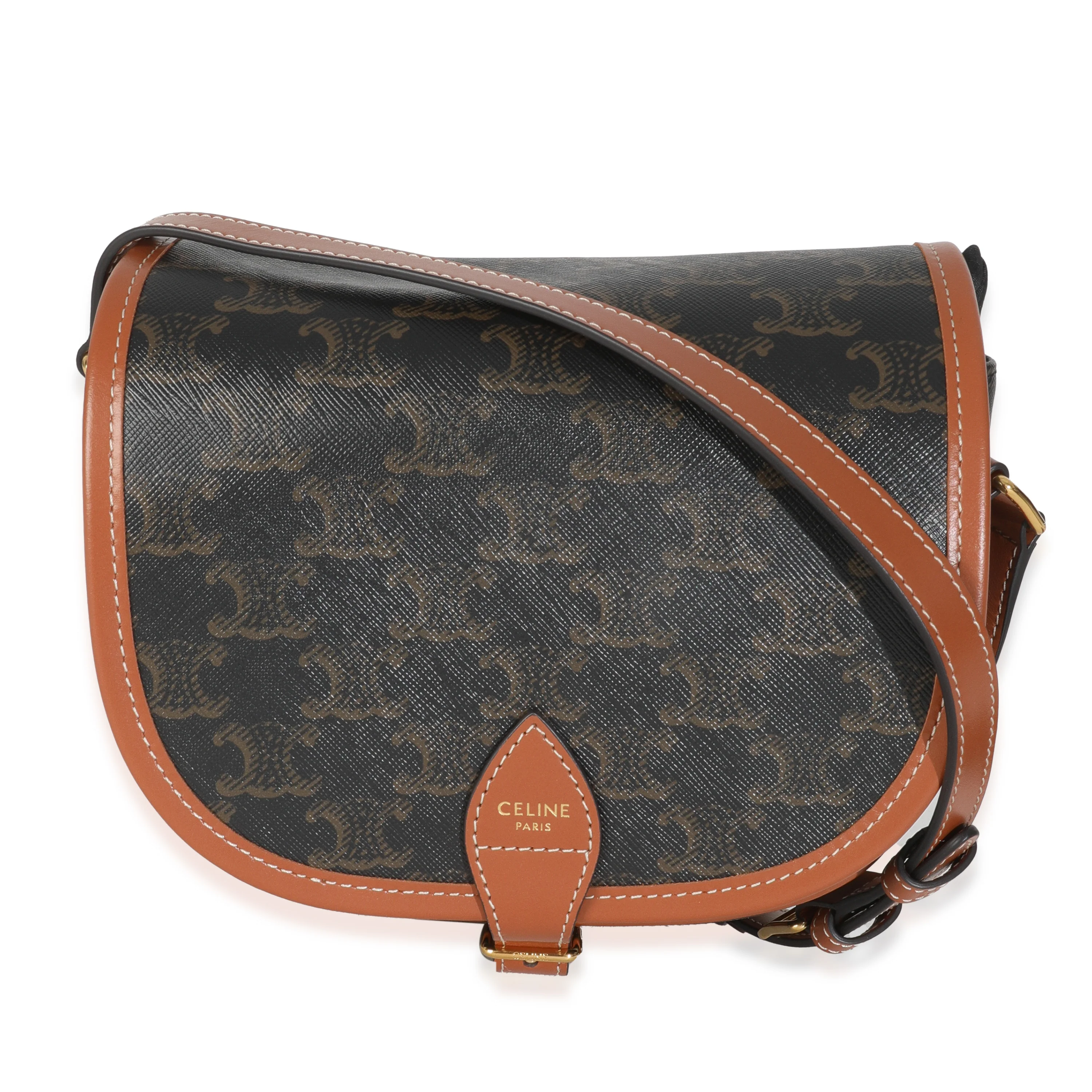 Tan Calfskin Brown Triomphe Canvas Medium Folco Crossbody