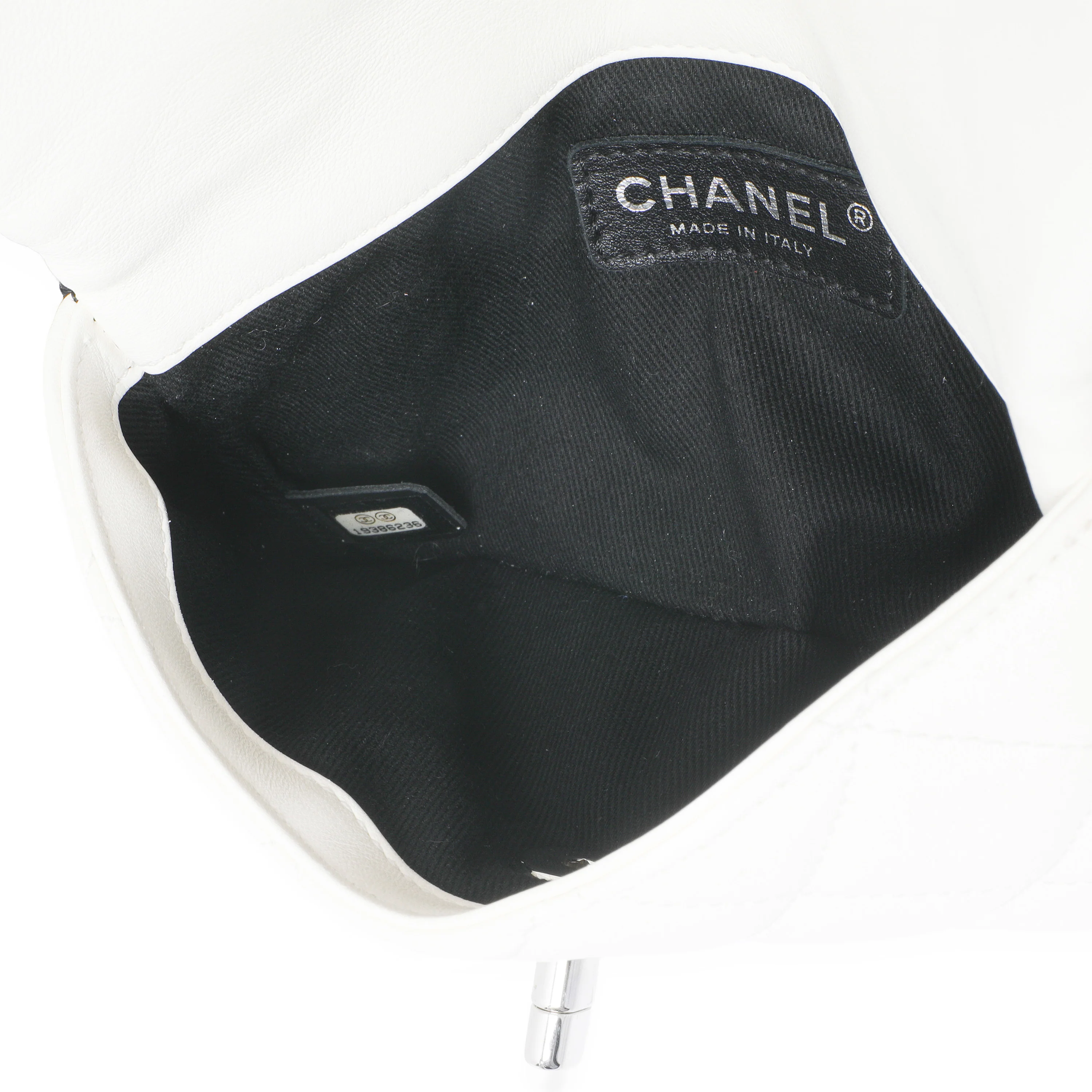 Black White Quilted Lambskin Front Pocket Chain Flap Bag - Image 8