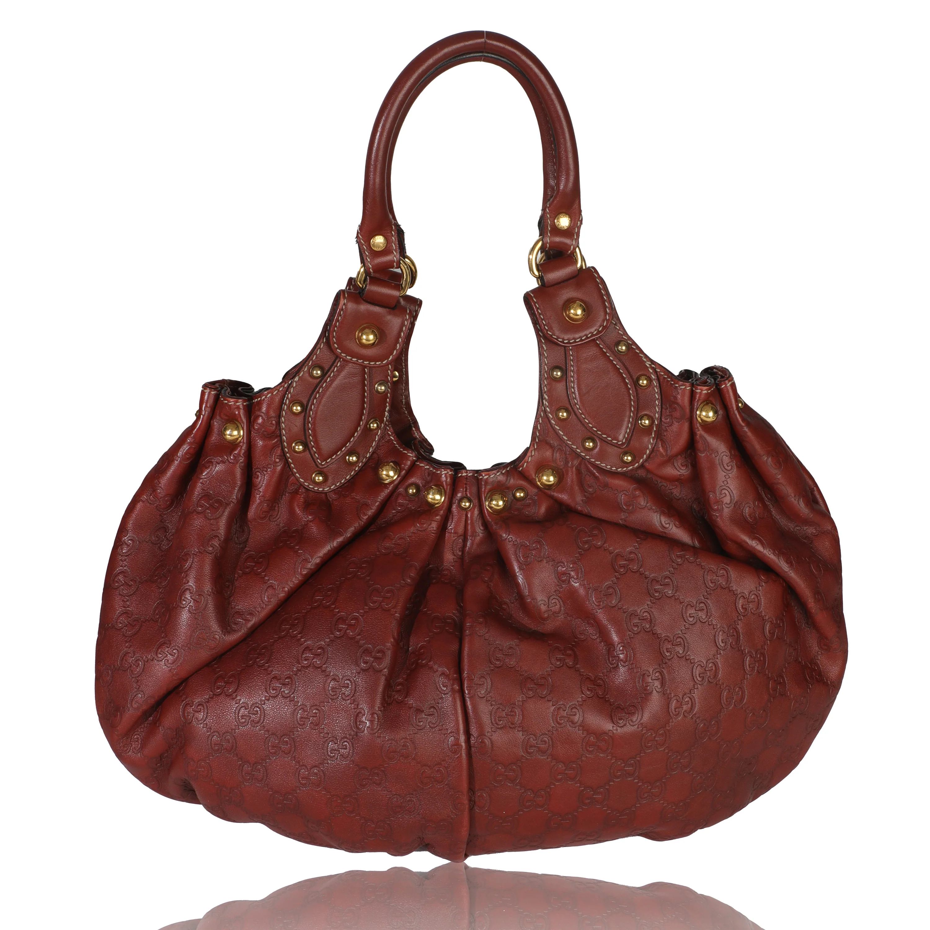 Dark Red Guccissima Leather Studded Pelham Hobo