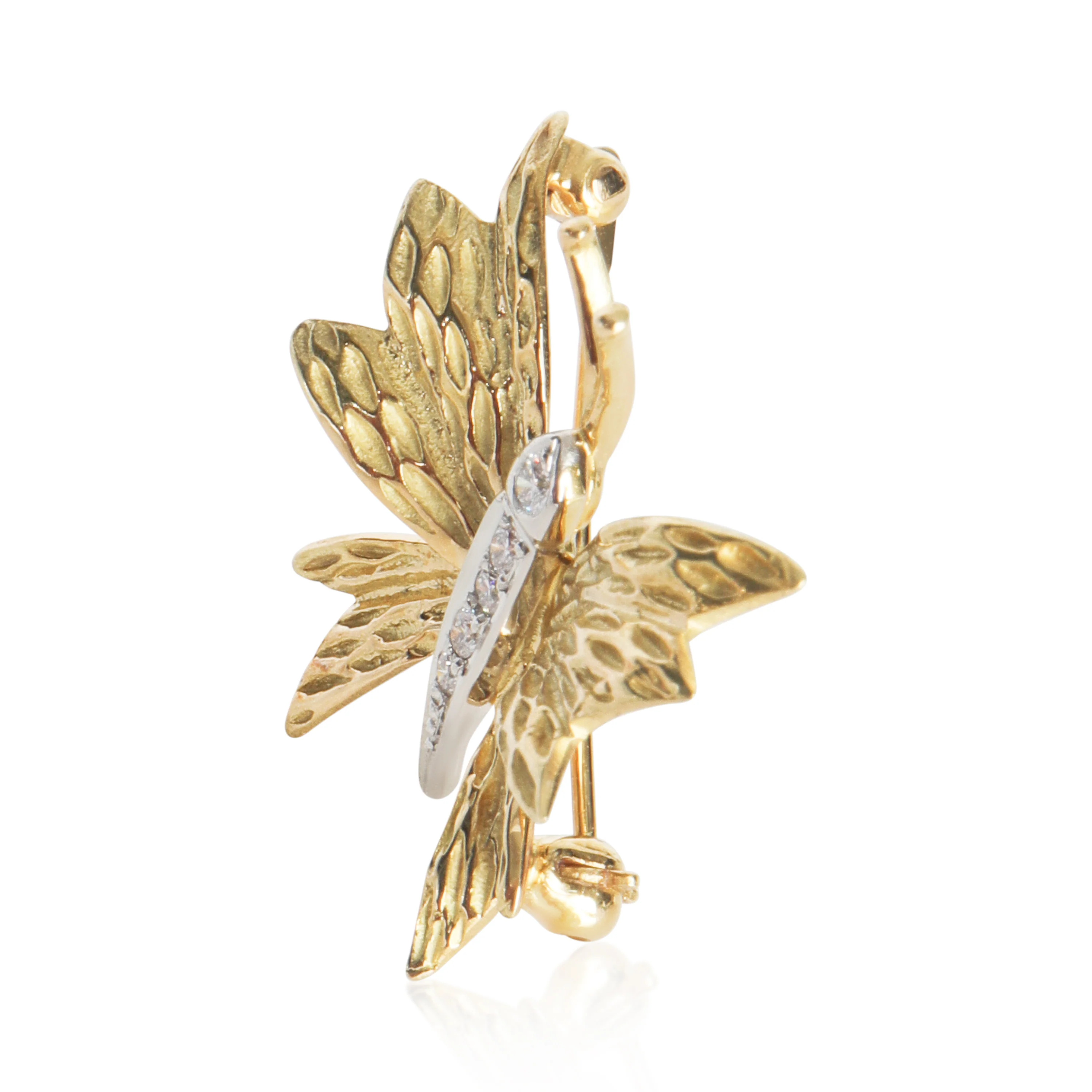 Yellow Gold & Platinum Diamond Vintage Butterfly Brooch - Image 2