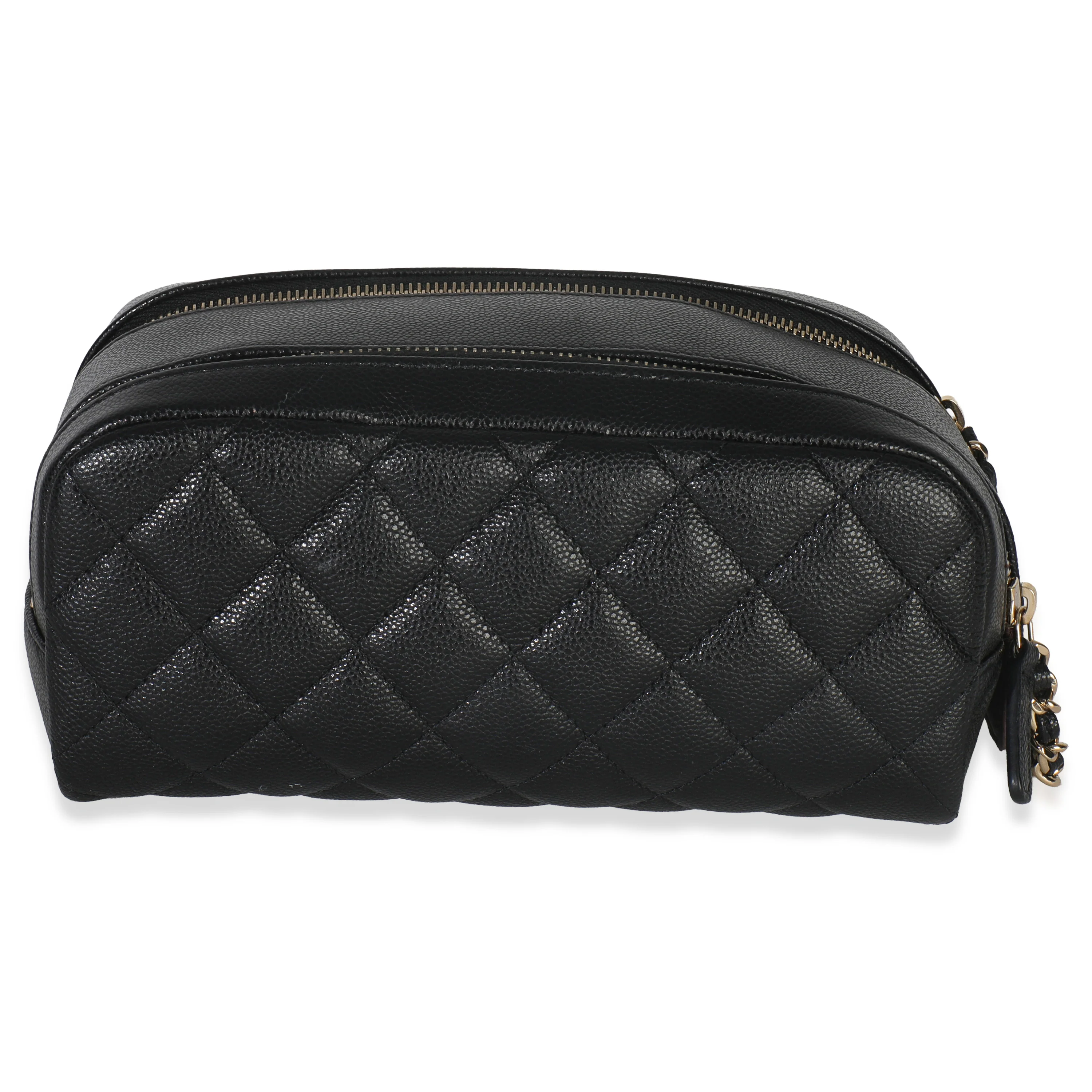 Black Quilted Caviar Toiletry Case With Chain - Image 4