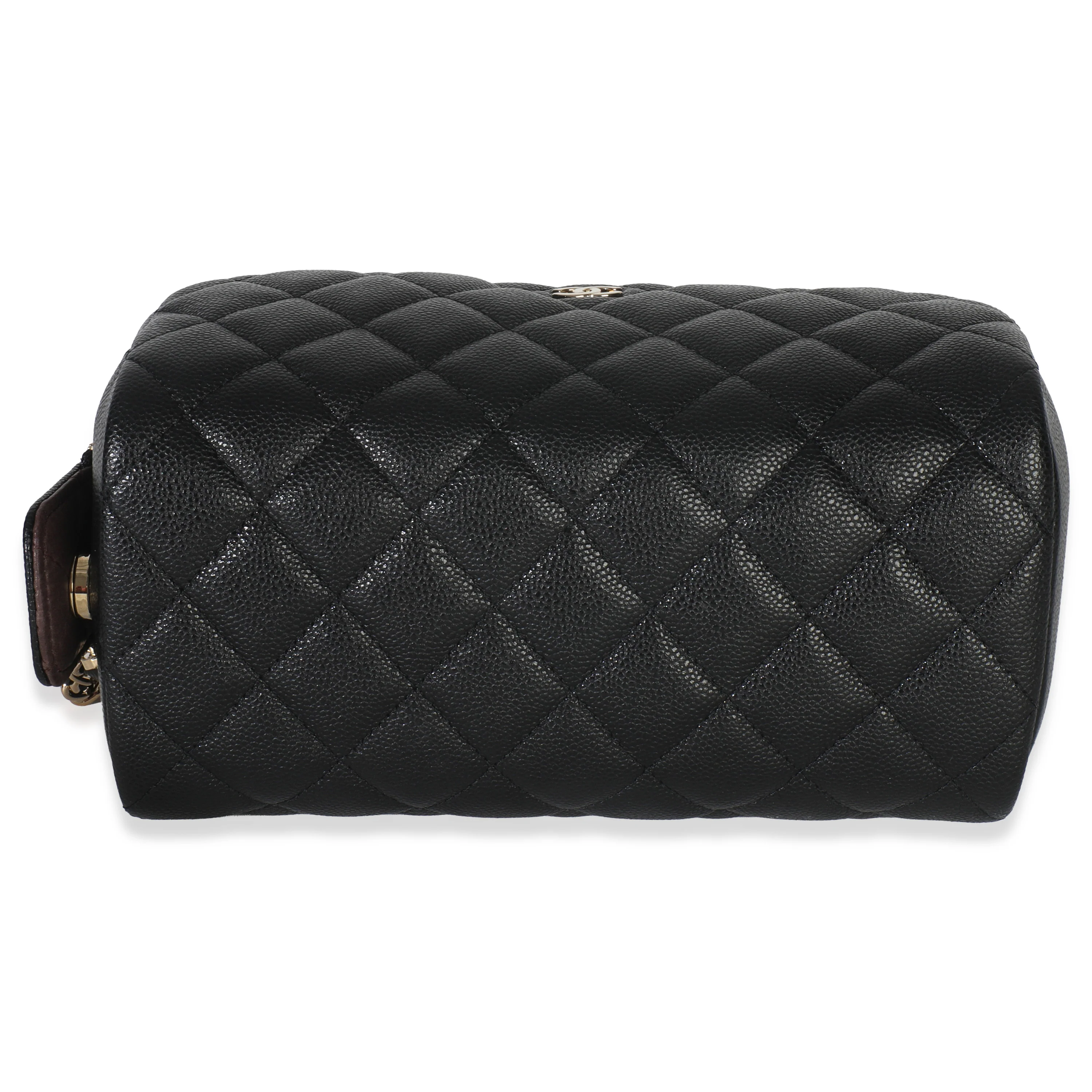Black Quilted Caviar Toiletry Case With Chain - Image 5