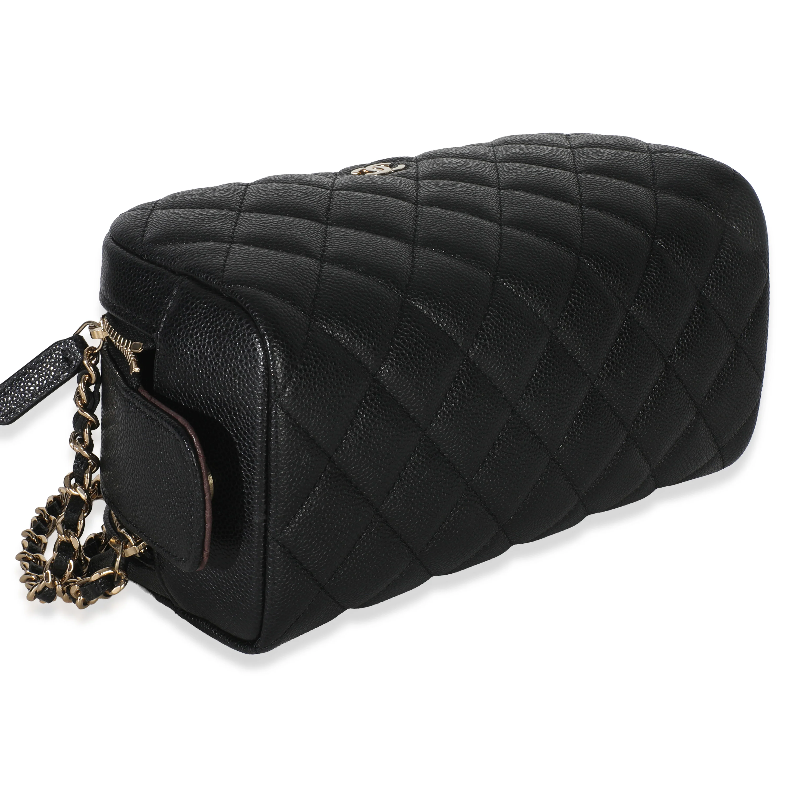 Black Quilted Caviar Toiletry Case With Chain - Image 6