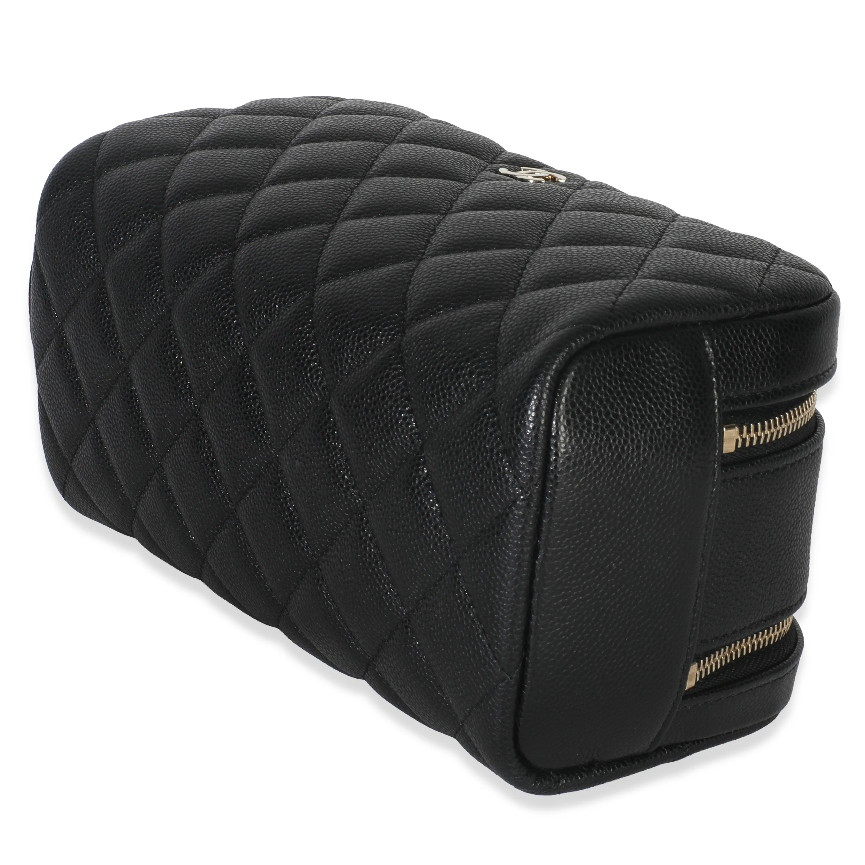 Black Quilted Caviar Toiletry Case With Chain - Image 7