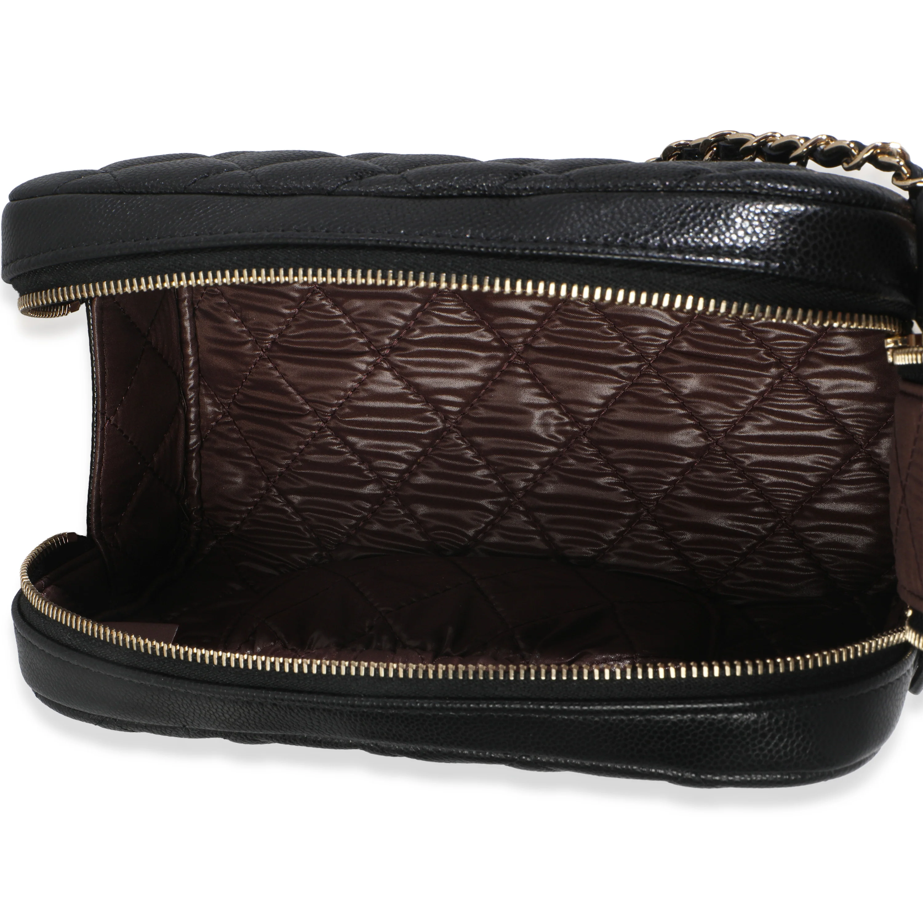 Black Quilted Caviar Toiletry Case With Chain - Image 8
