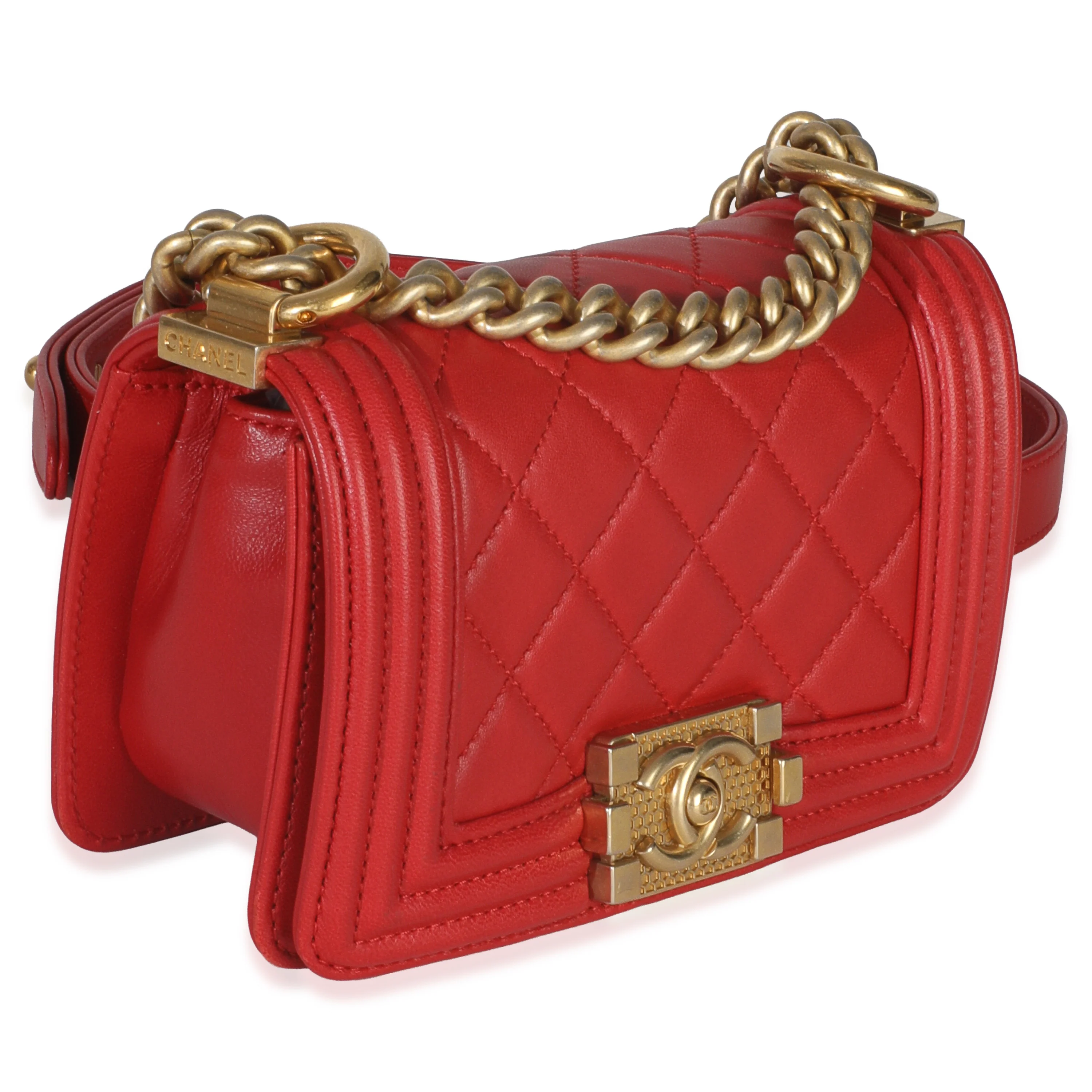 Red Quilted Lambskin Mini Boy Bag - Image 3