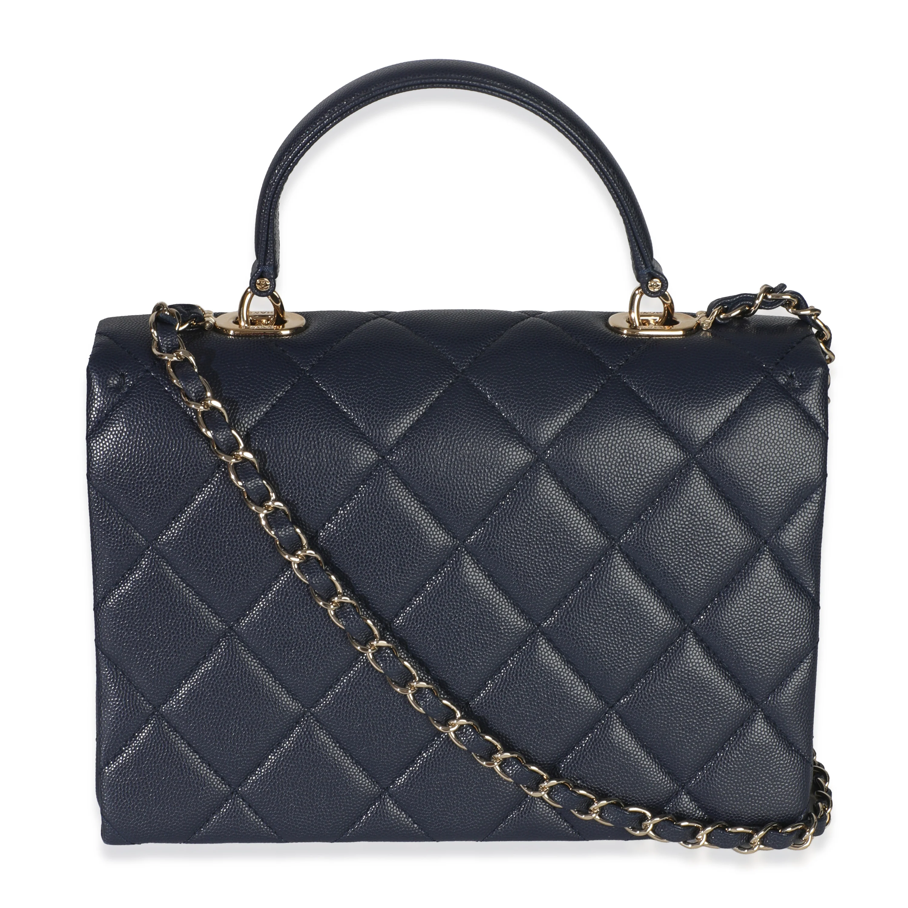 Navy Blue Quilted Caviar Retro Twist Top Handle Handbag - Image 4