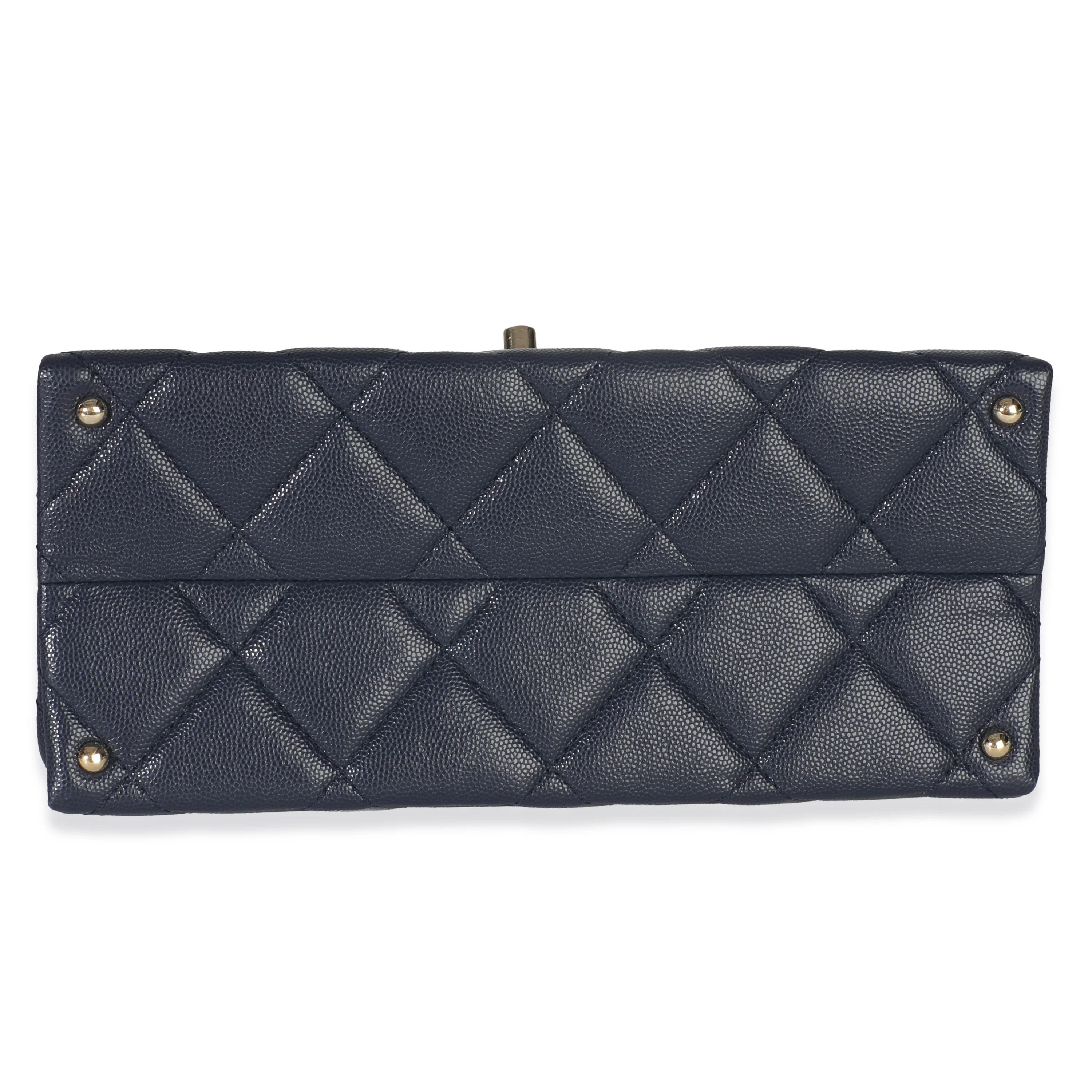 Navy Blue Quilted Caviar Retro Twist Top Handle Handbag - Image 5