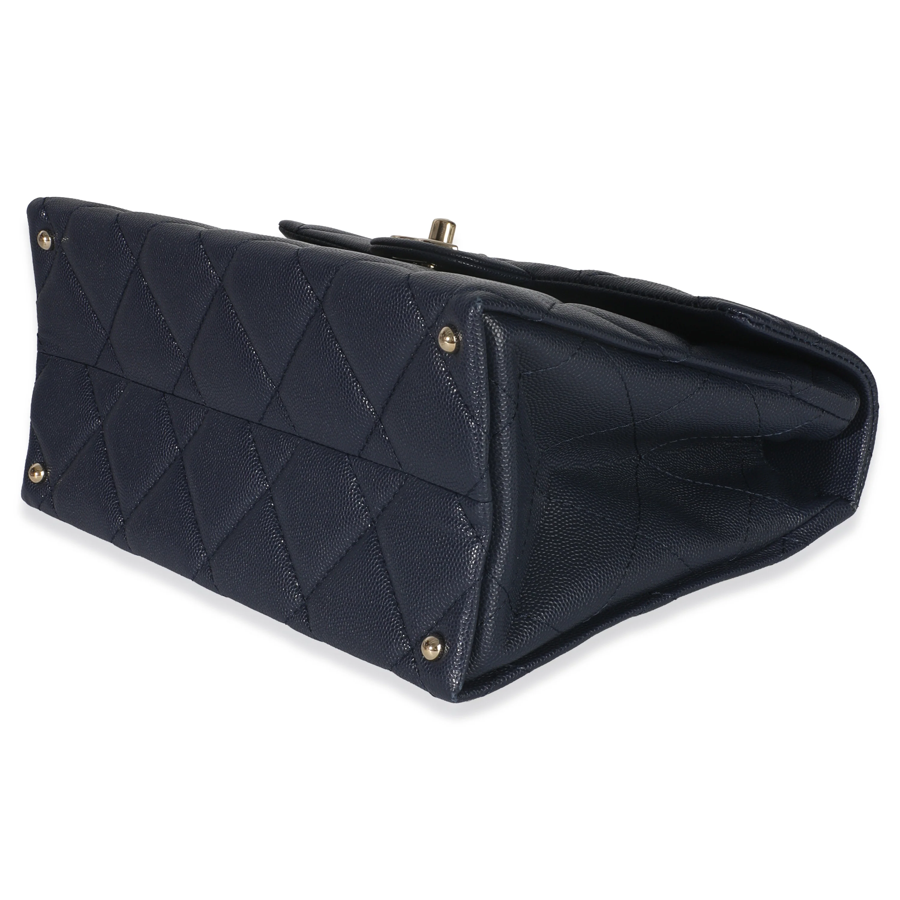 Navy Blue Quilted Caviar Retro Twist Top Handle Handbag - Image 6