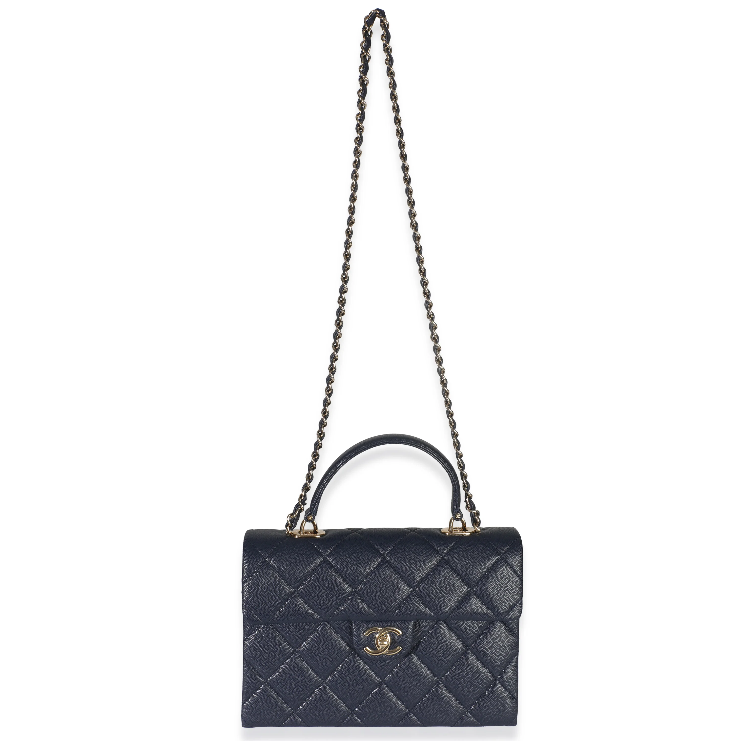 Navy Blue Quilted Caviar Retro Twist Top Handle Handbag - Image 7