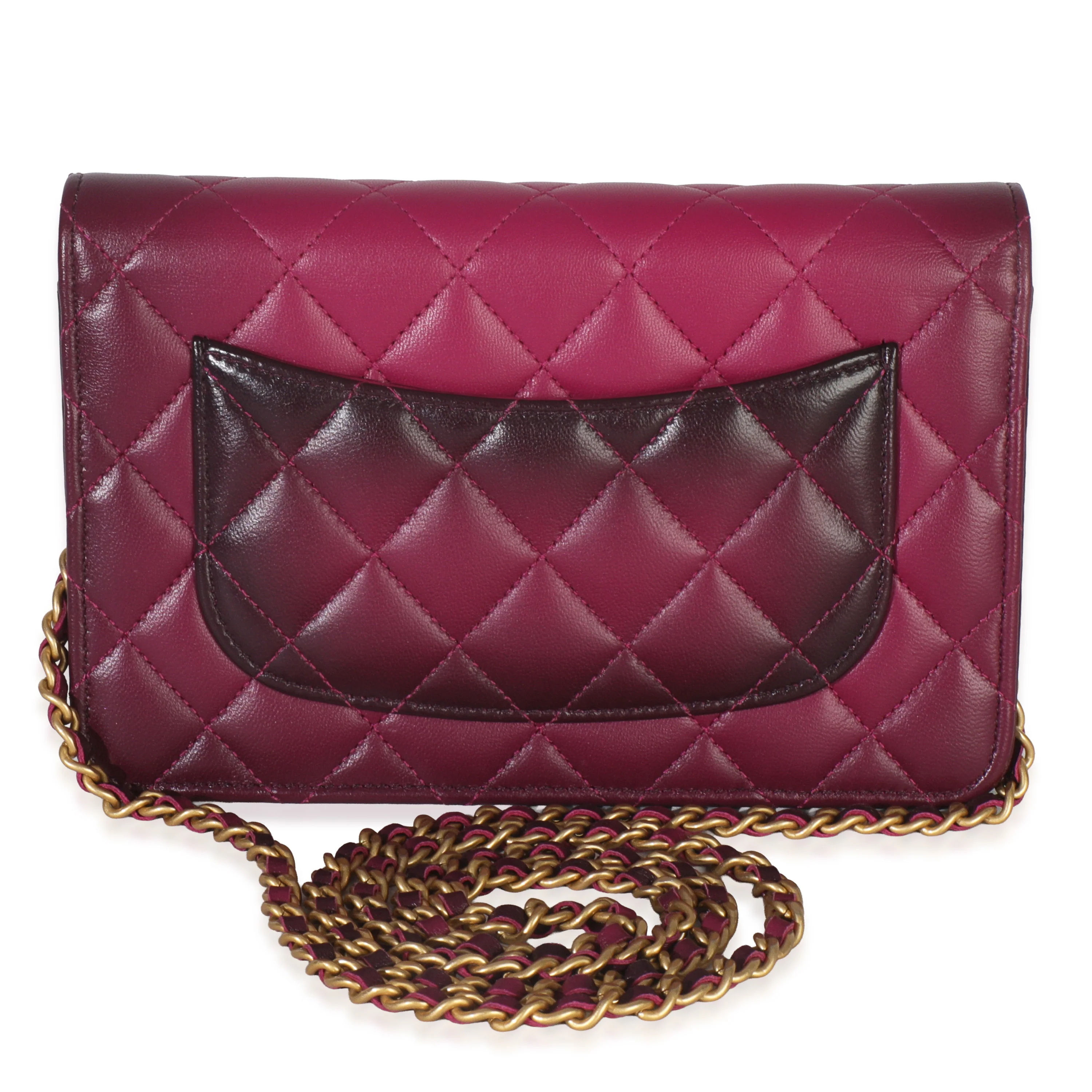 Dark Pink Ombre Quilted Lambskin Classic Wallet On Chain - Image 4