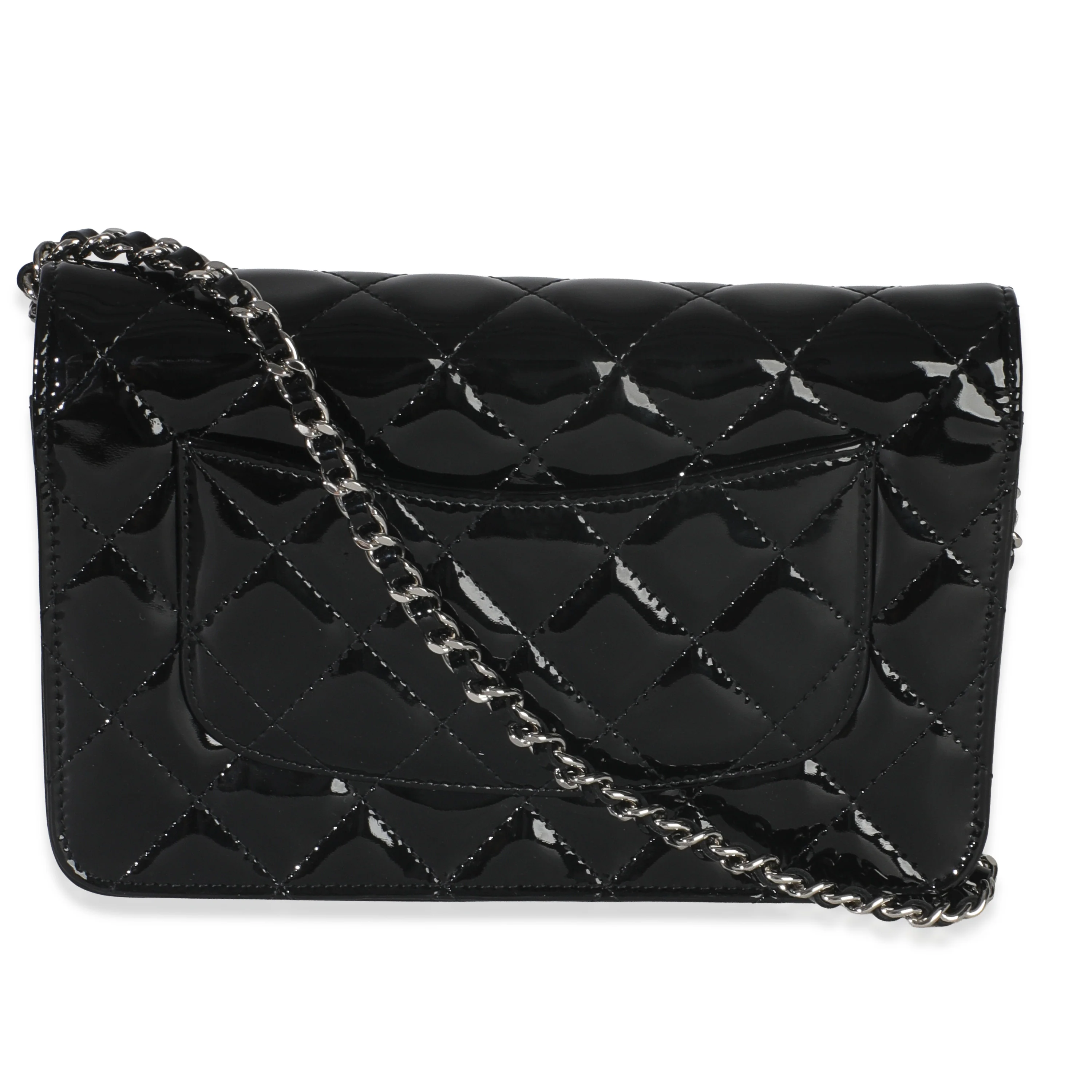 Black Quilted Patent Classic Wallet On Chain - Image 4