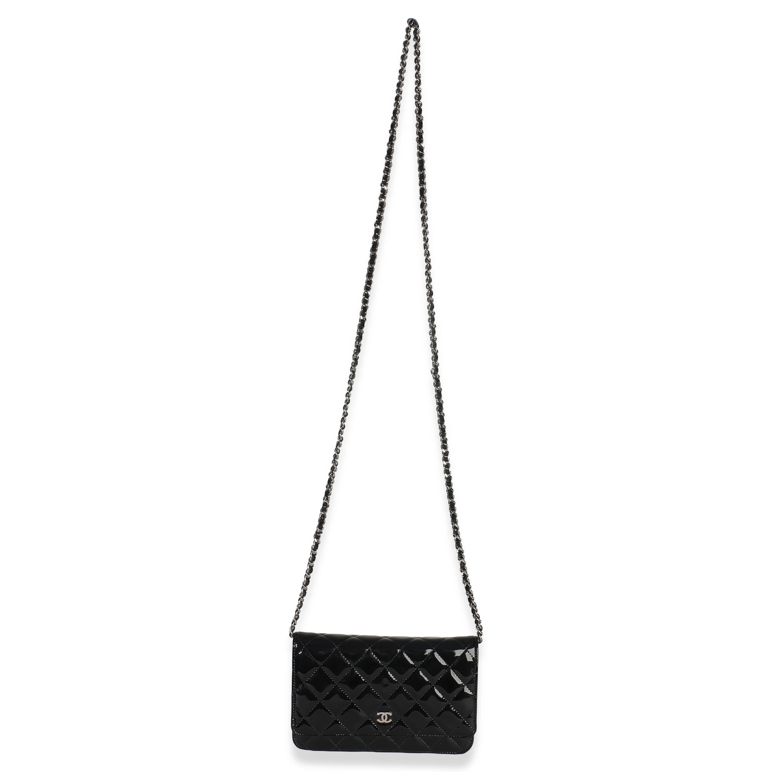 Black Quilted Patent Classic Wallet On Chain - Image 8