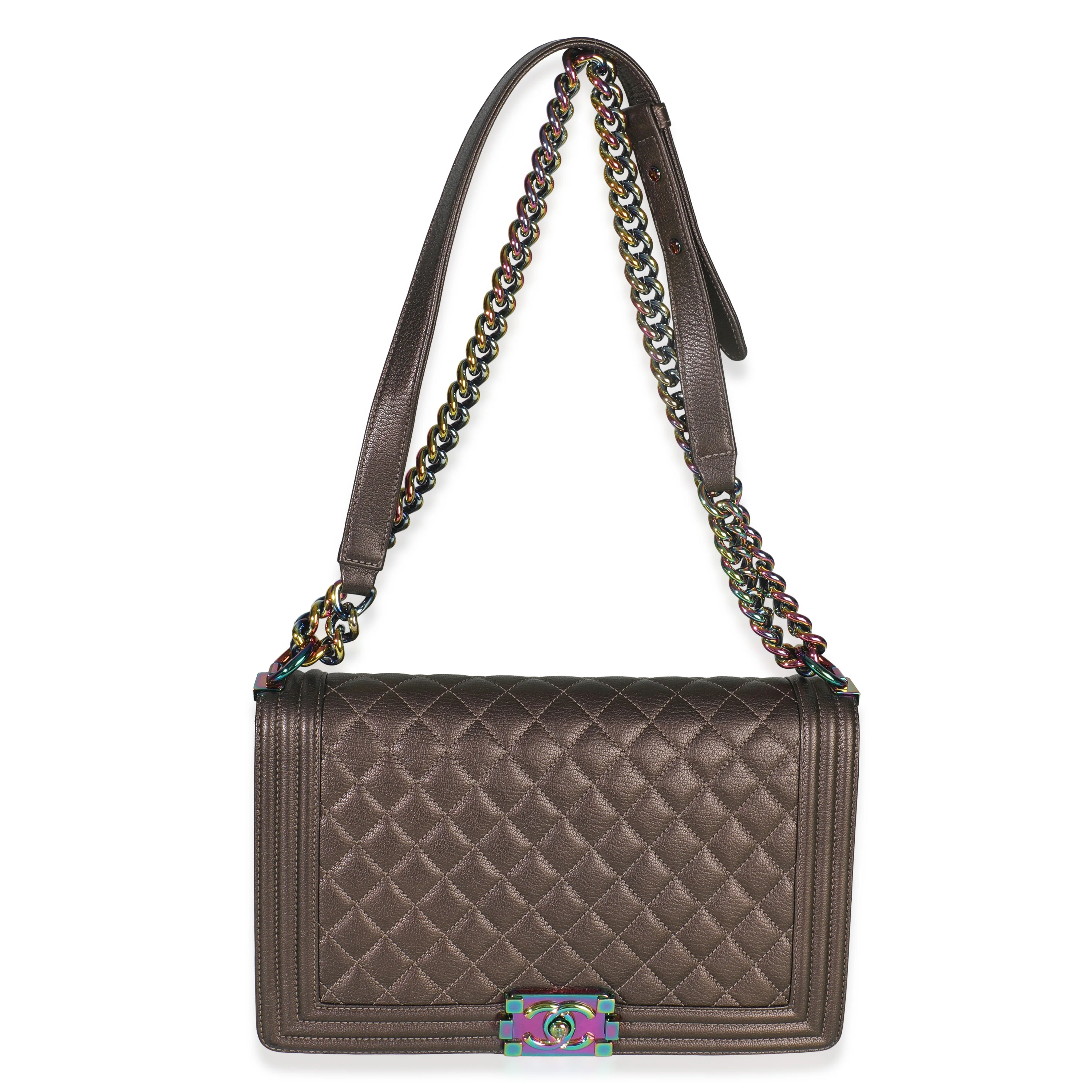 Bronze Purple Iridescent Quilted Goatskin New Medium Boy Bag - Image 6