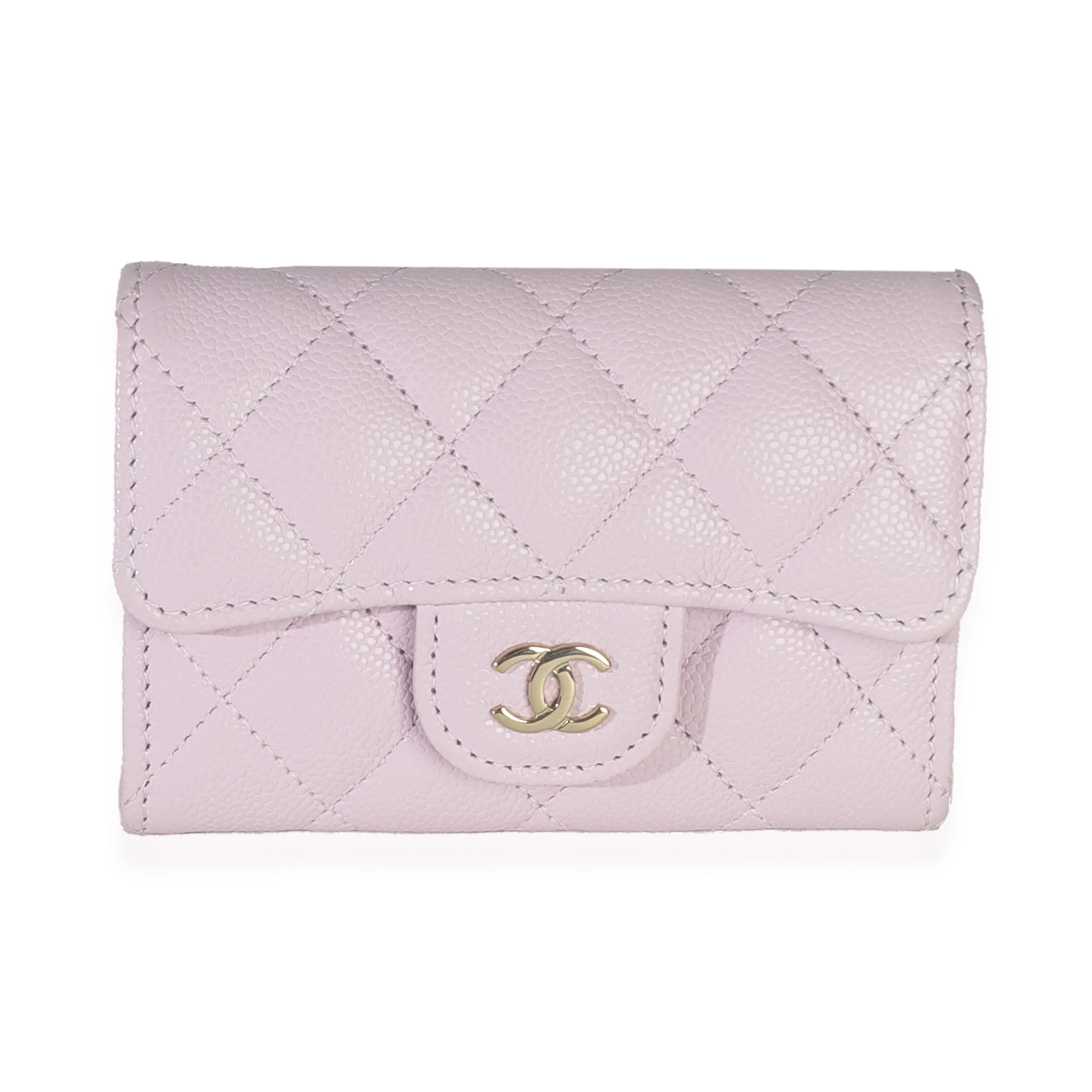 Lilac Quilted Caviar Flap Card Holder