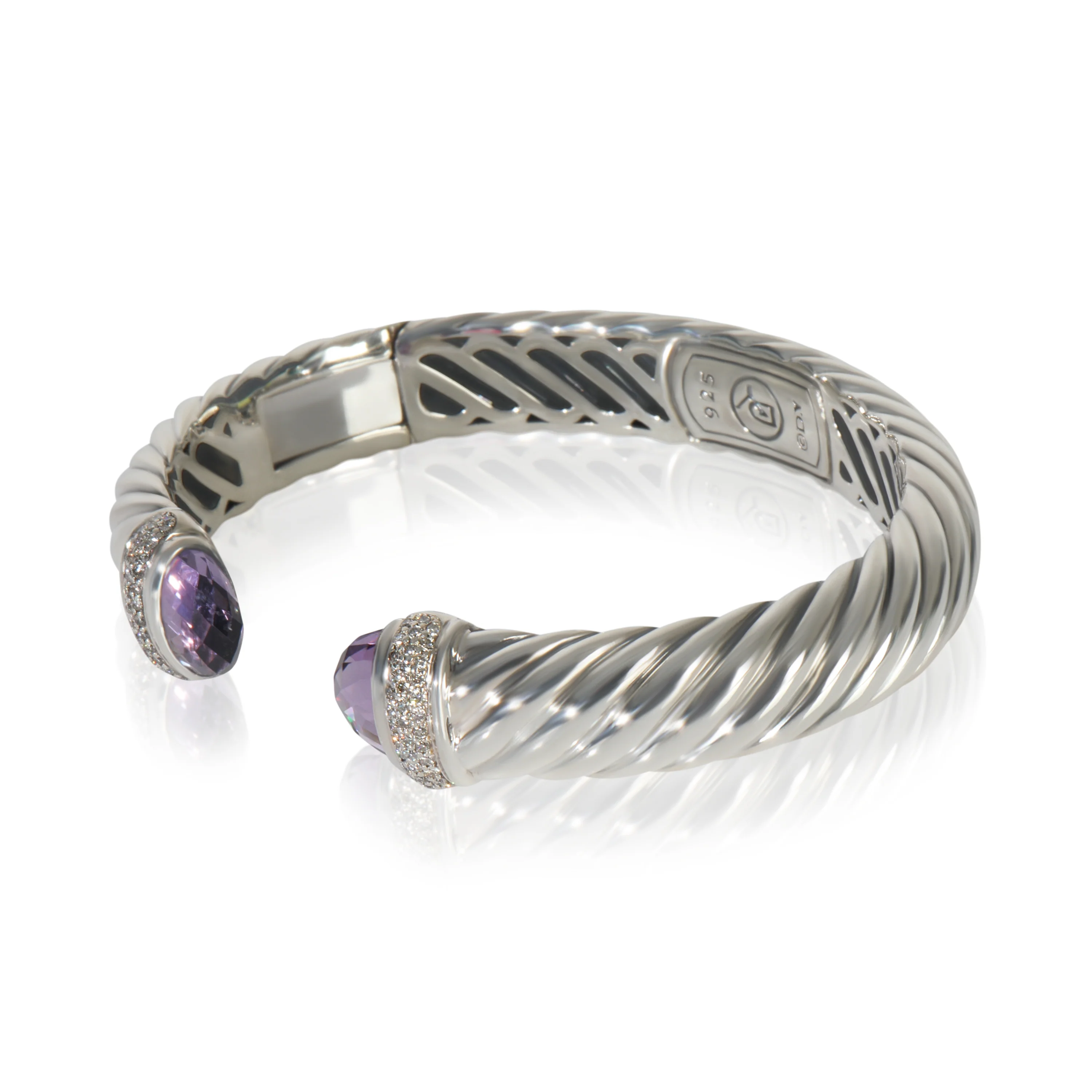 Sterling Silver Amethyst and Diamond Waverly Cuff Bracelet - Image 2