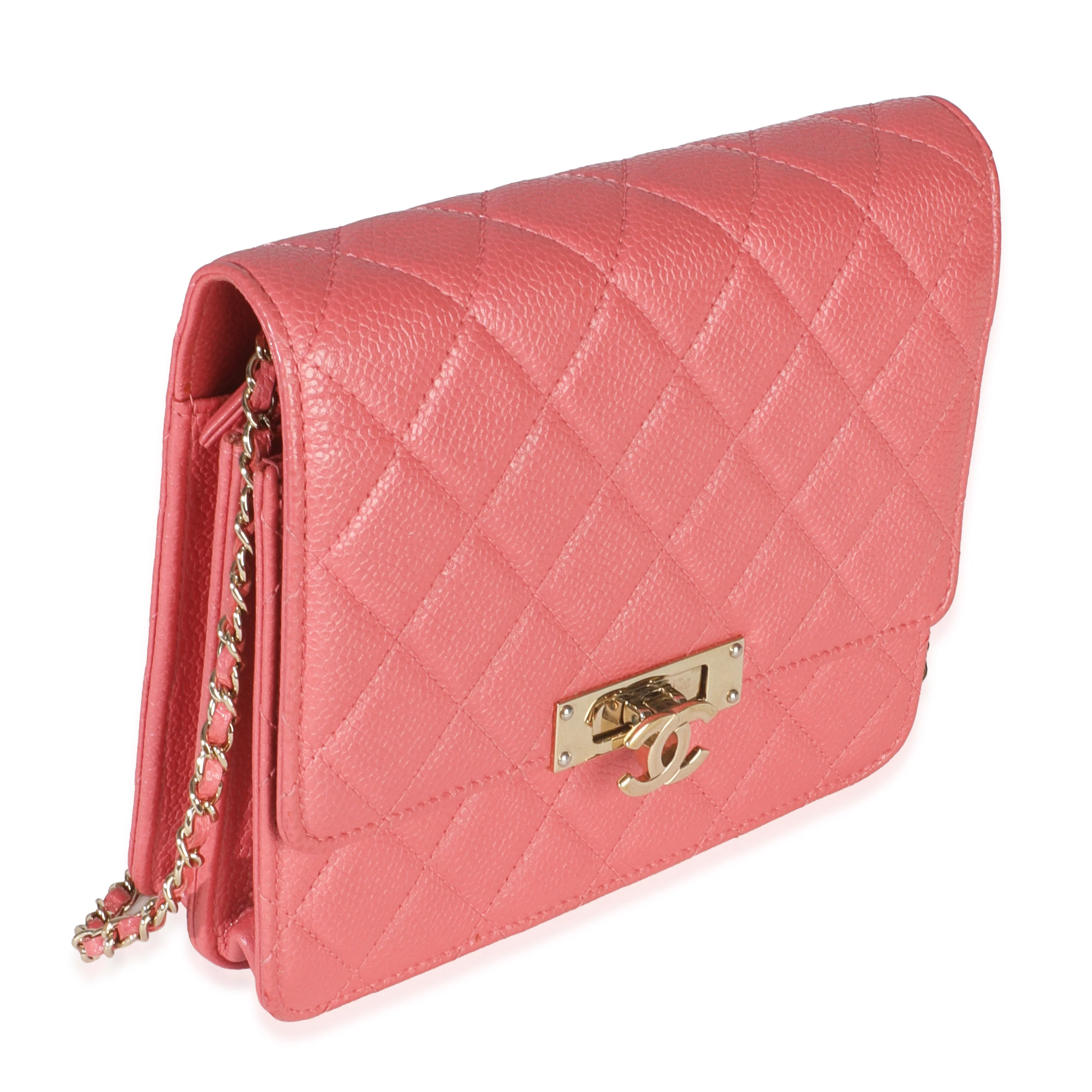 Pink Iridescent Quilted Caviar Golden Class Square Wallet On Chain - Image 3