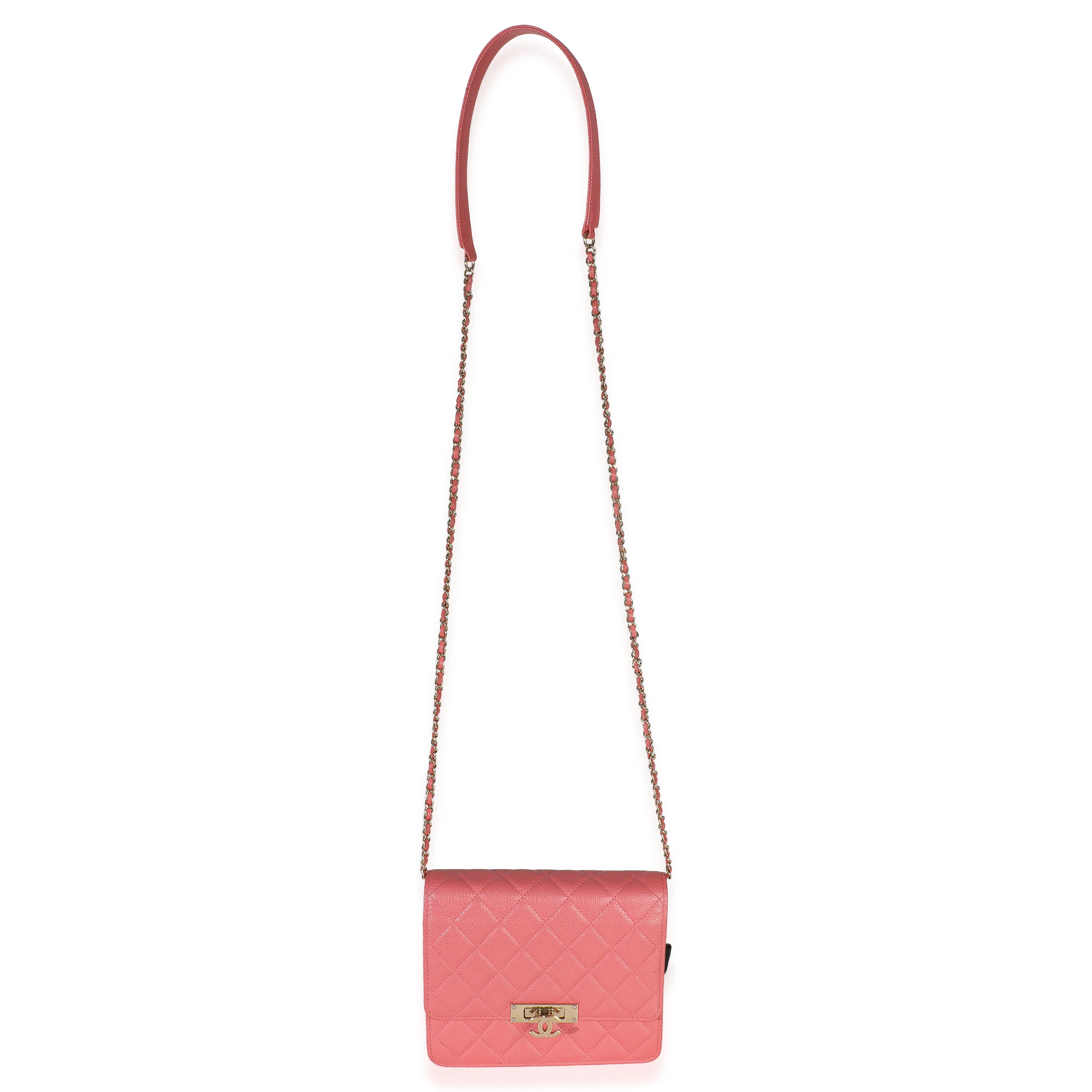 Pink Iridescent Quilted Caviar Golden Class Square Wallet On Chain - Image 8