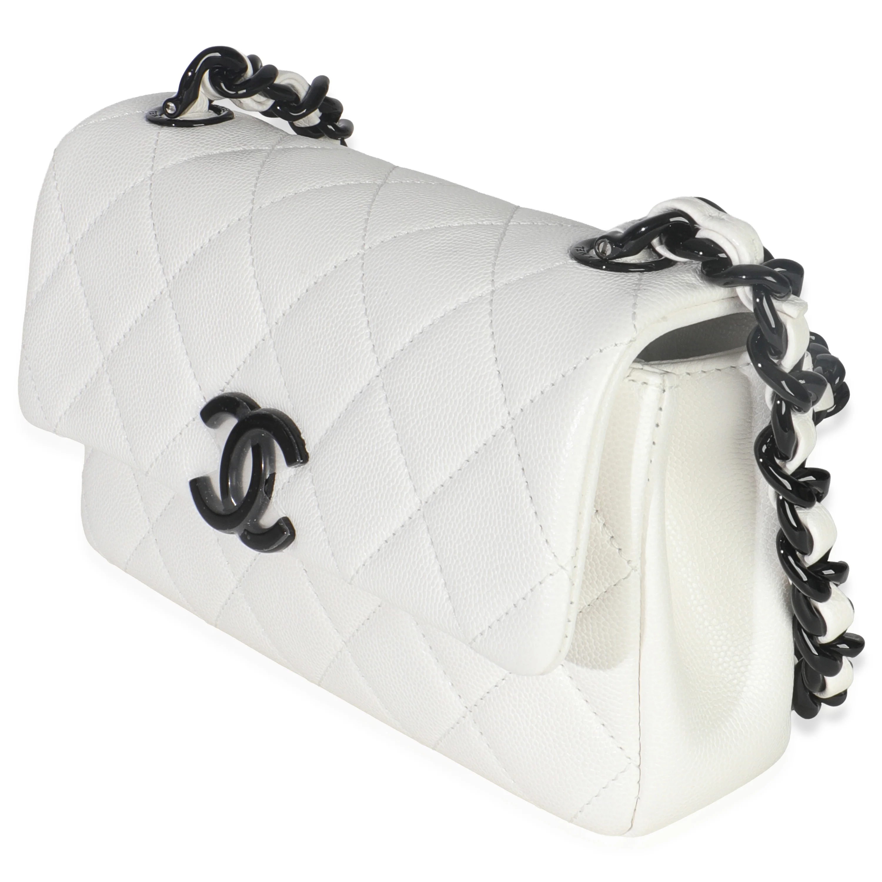 White Quilted Caviar Mini My Everything Flap Handbag - Image 2