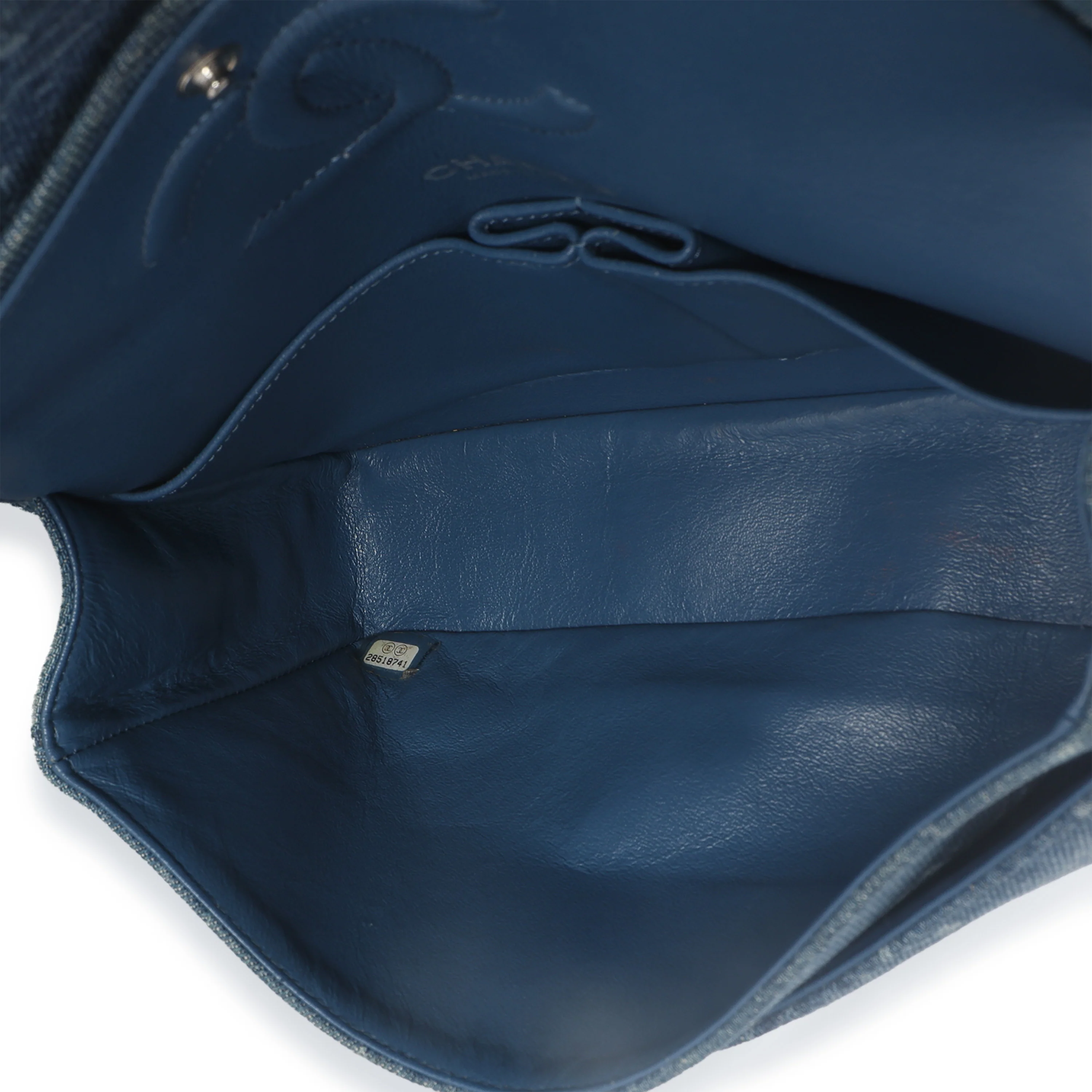 Blue Bleached Chain Printed Denim Medium Classic Double Flap Bag - Image 9