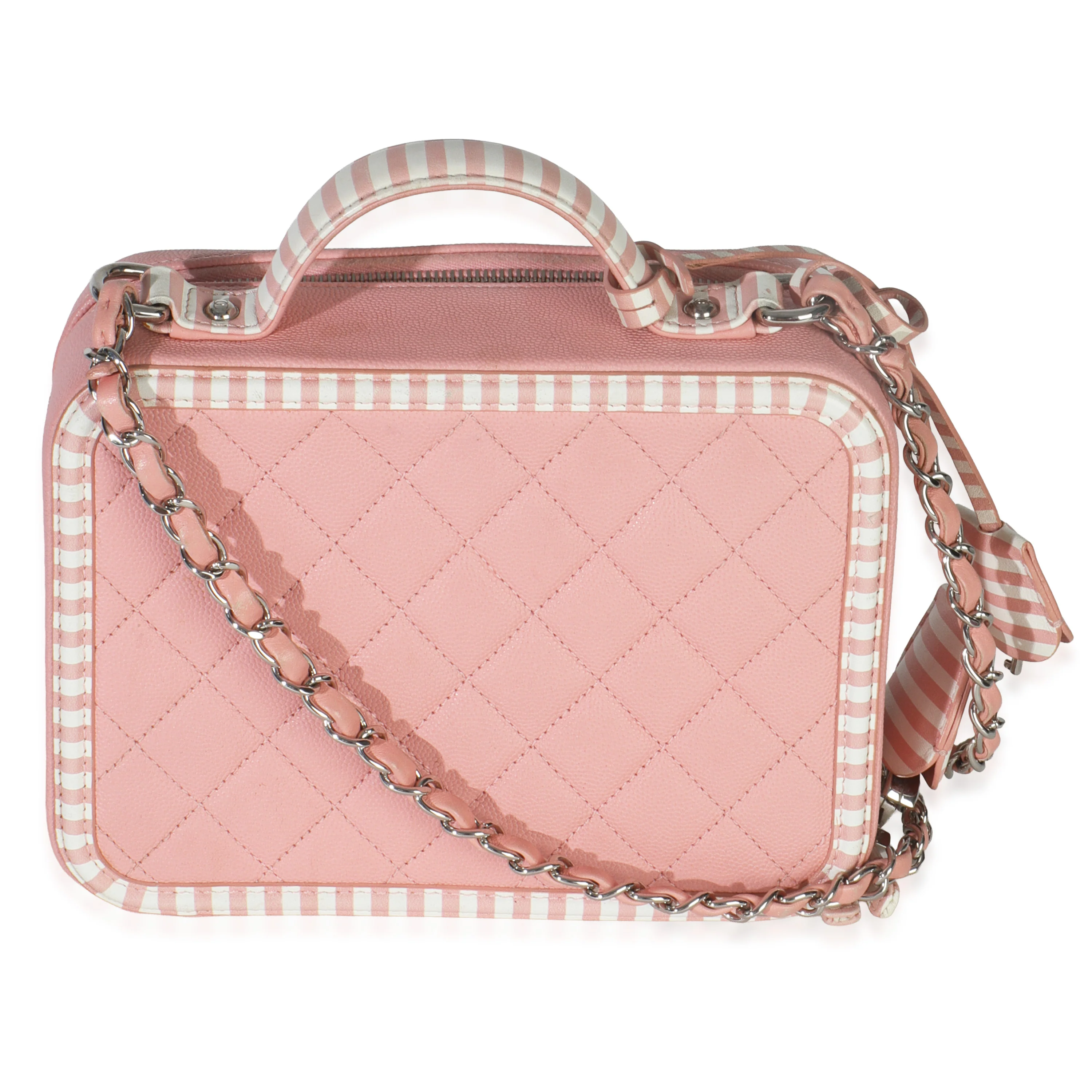 Pink Quilted Caviar Striped Medium CC Filigree Vanity Case - Image 4