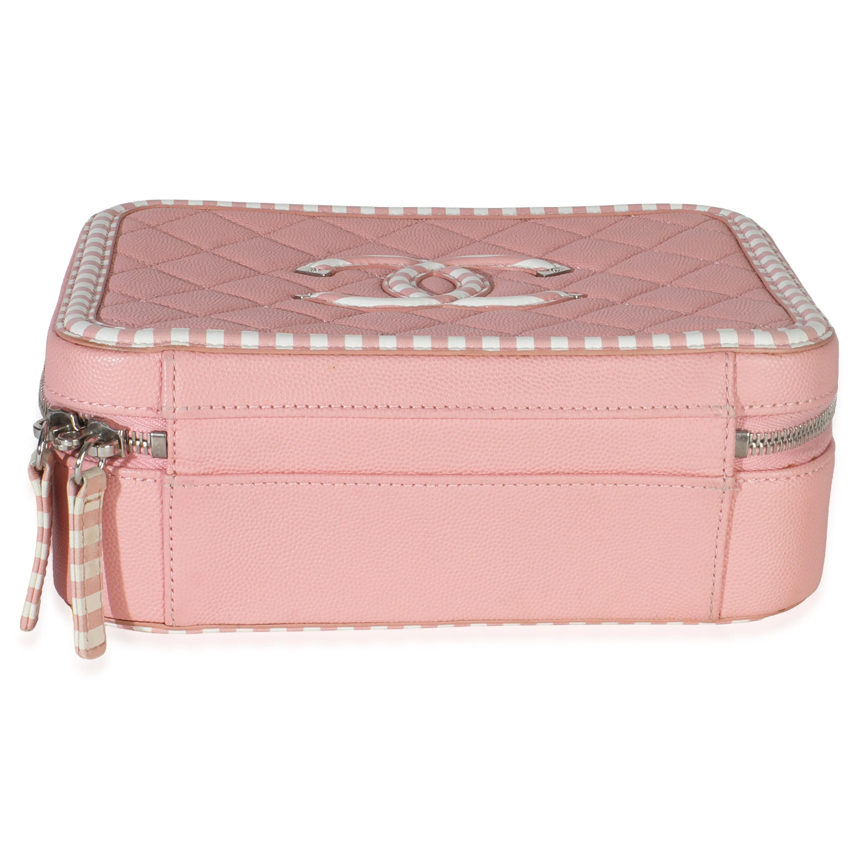 Pink Quilted Caviar Striped Medium CC Filigree Vanity Case - Image 5
