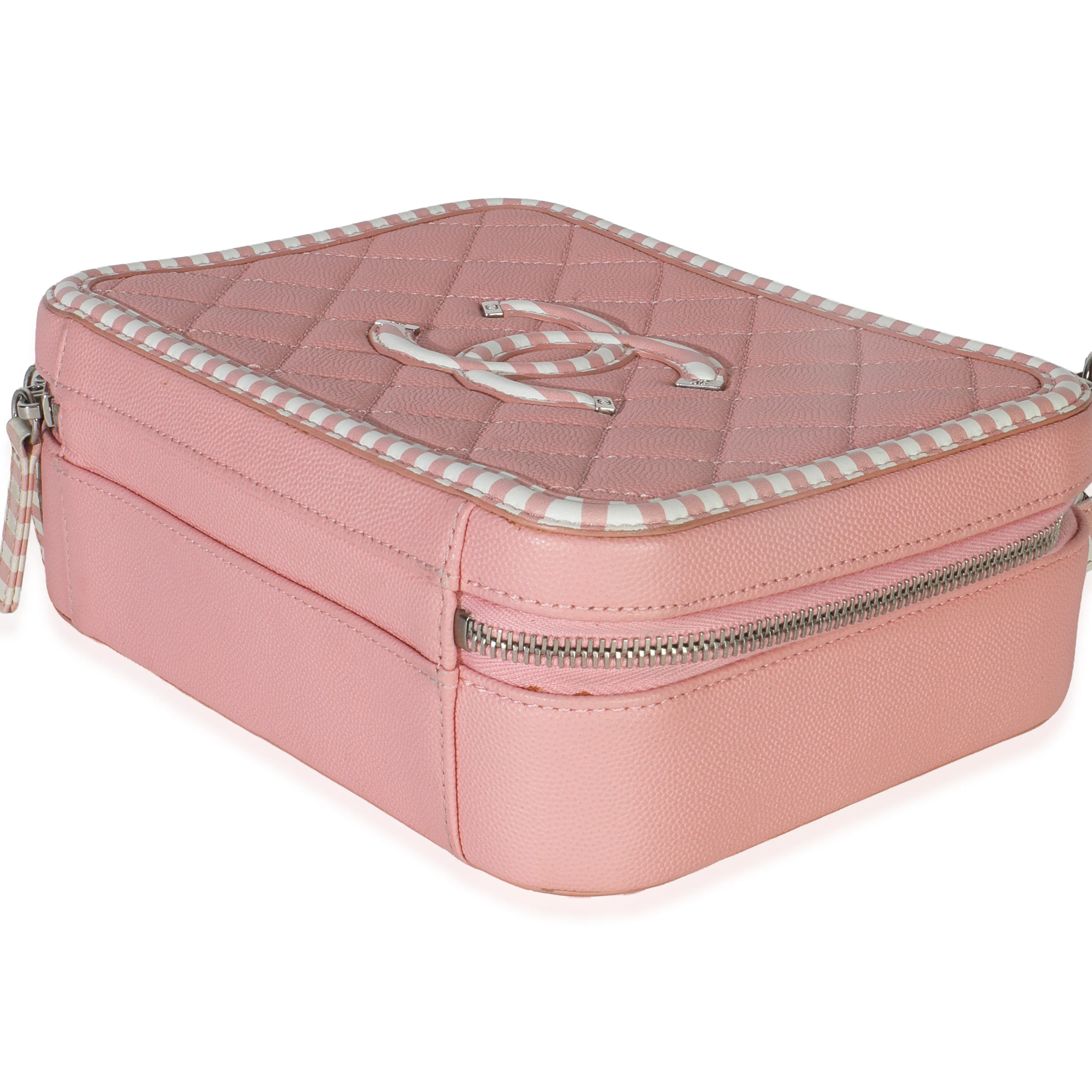 Pink Quilted Caviar Striped Medium CC Filigree Vanity Case - Image 7