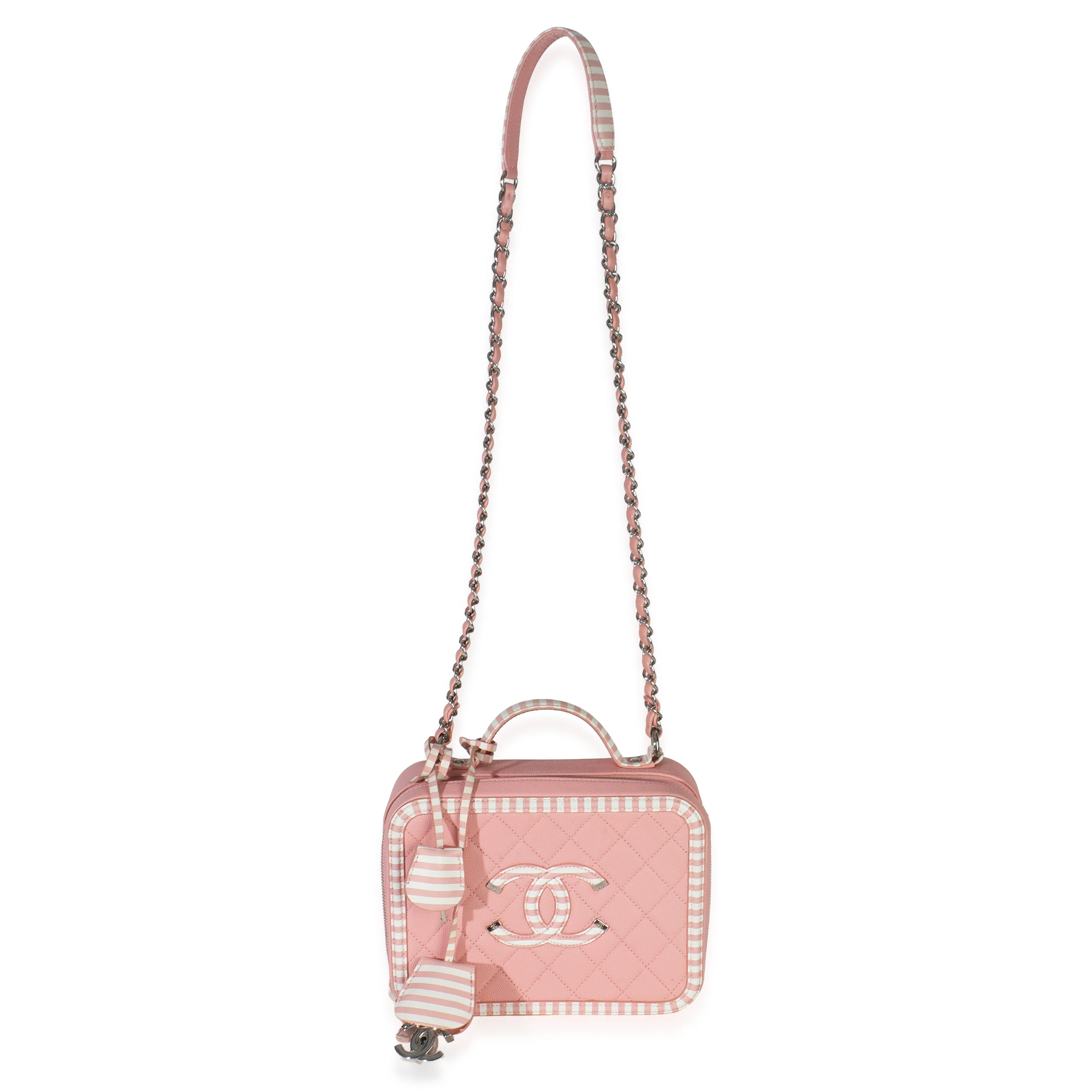 Pink Quilted Caviar Striped Medium CC Filigree Vanity Case - Image 8